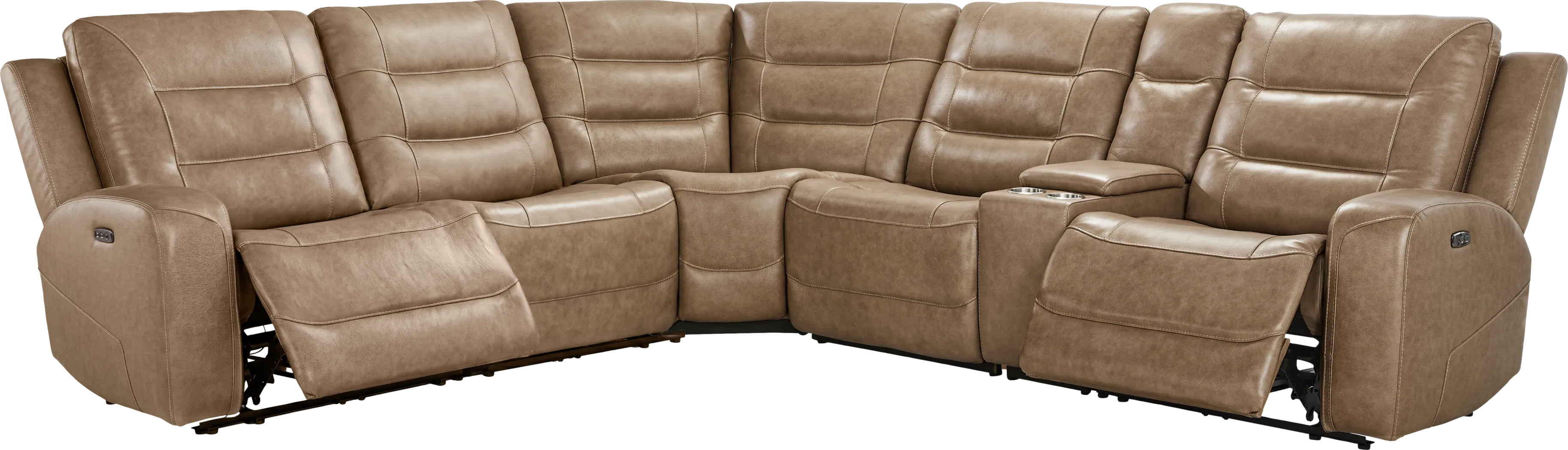 Montero Sand Leather 6 Pc Dual Power Reclining Sectional - Image 2