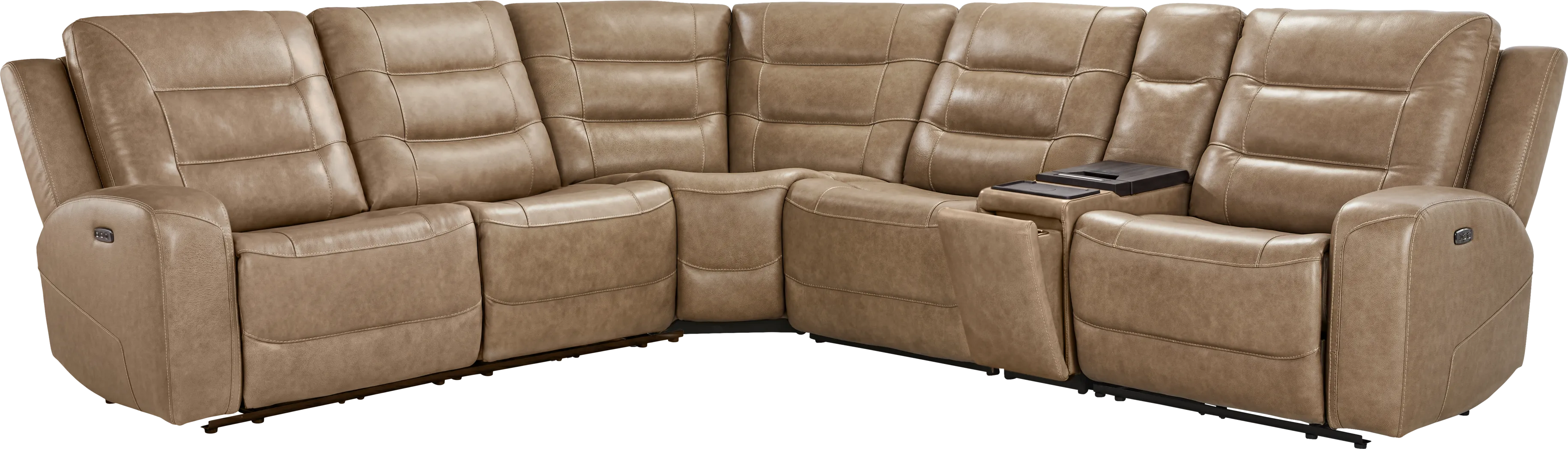 Montero Sand Leather 6 Pc Dual Power Reclining Sectional - Image 3