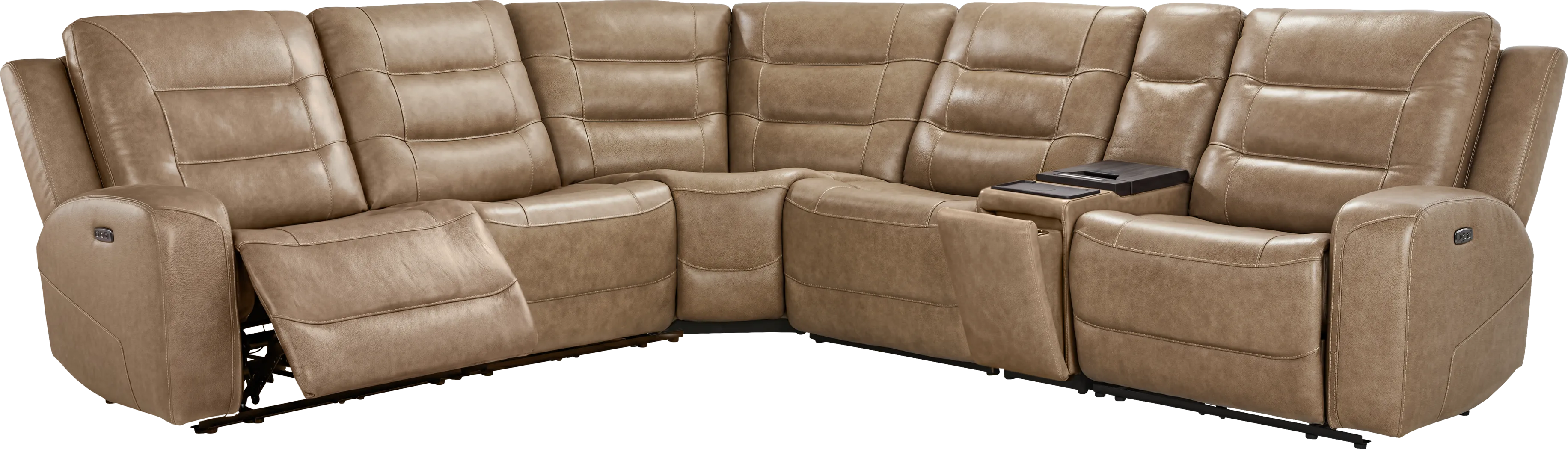 Montero Sand Leather 6 Pc Dual Power Reclining Sectional - Image 2