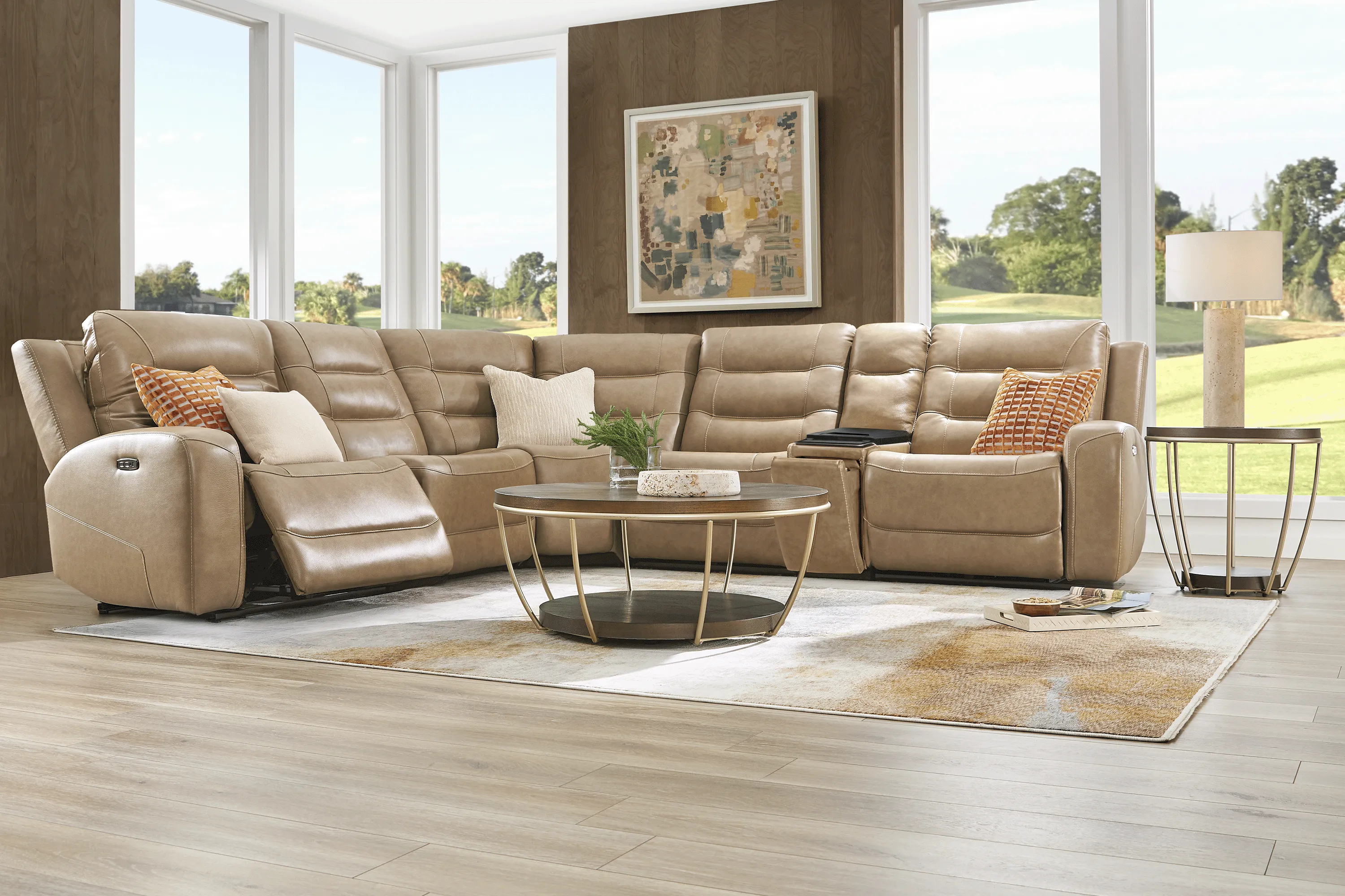 Montero Sand Leather 6 Pc Dual Power Reclining Sectional - Image 1