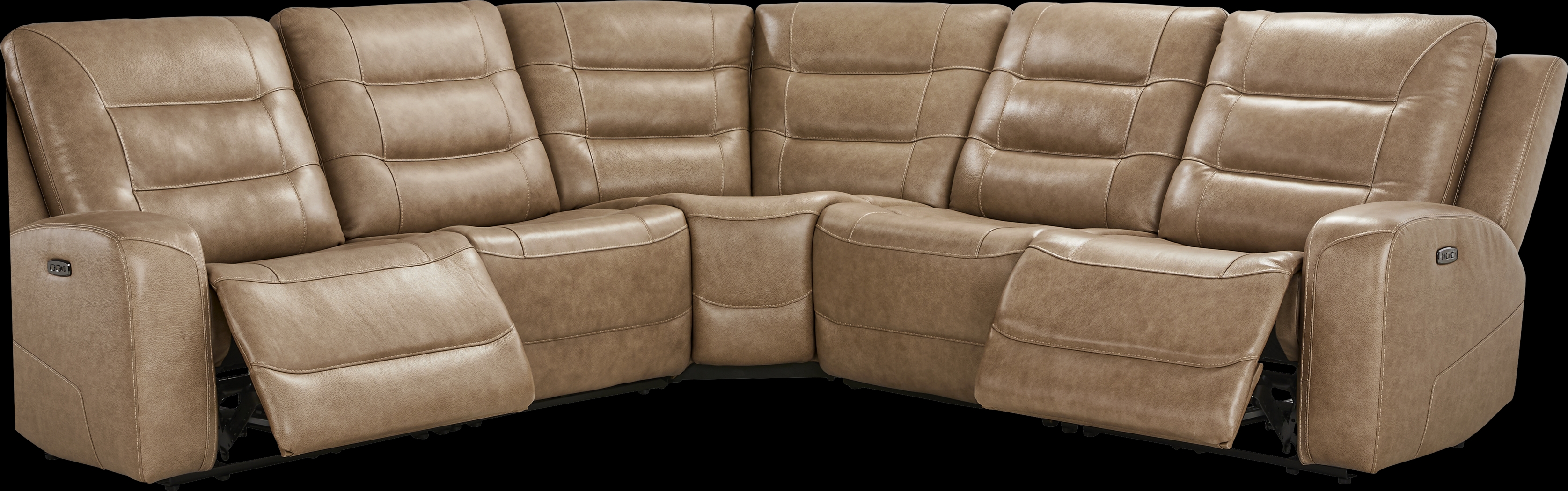 Montero Sand Leather 5 Pc Dual Power Reclining Sectional - Thumbnail - Image 1