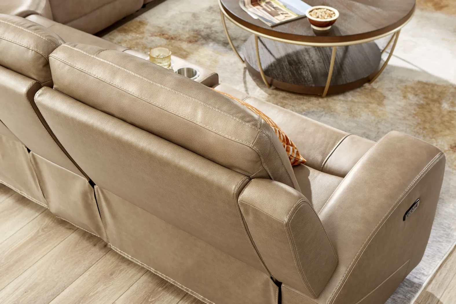 Montero Sand Leather 7 Pc Dual Power Reclining Sectional - Image 5