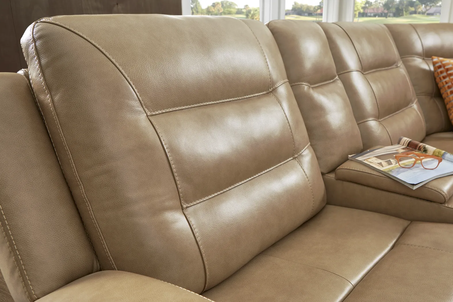 Montero Sand Leather 6 Pc Dual Power Reclining Sectional - Image 9