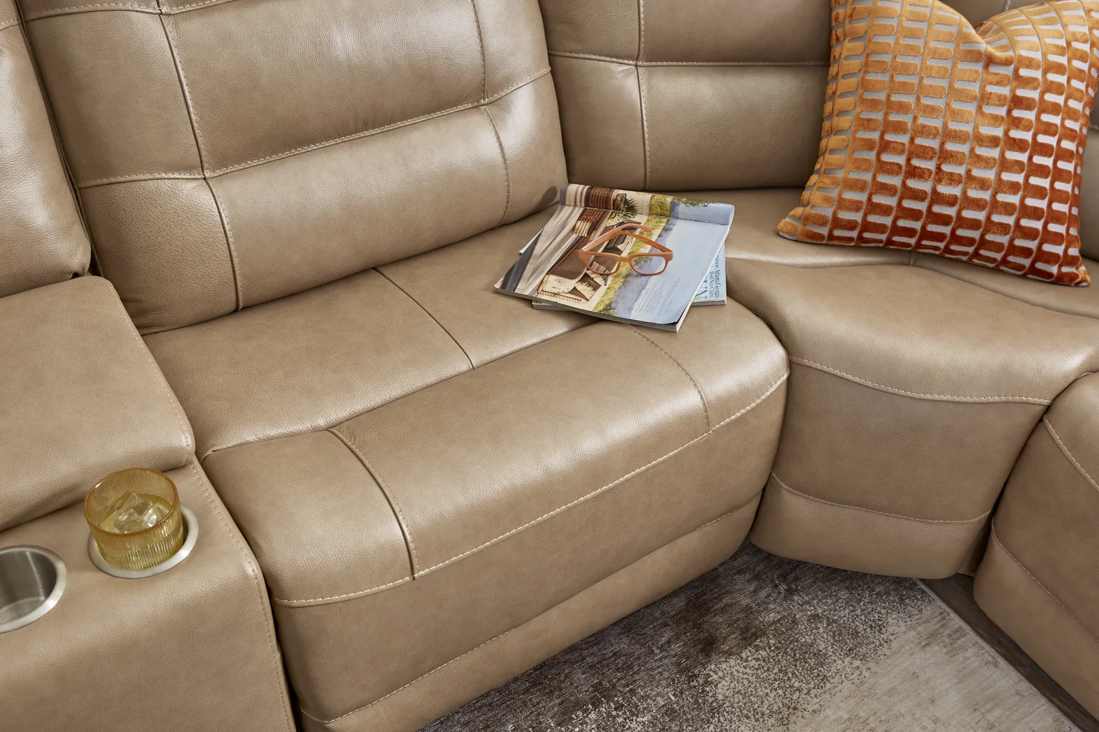 Montero Sand Leather 6 Pc Dual Power Reclining Sectional - Image 8