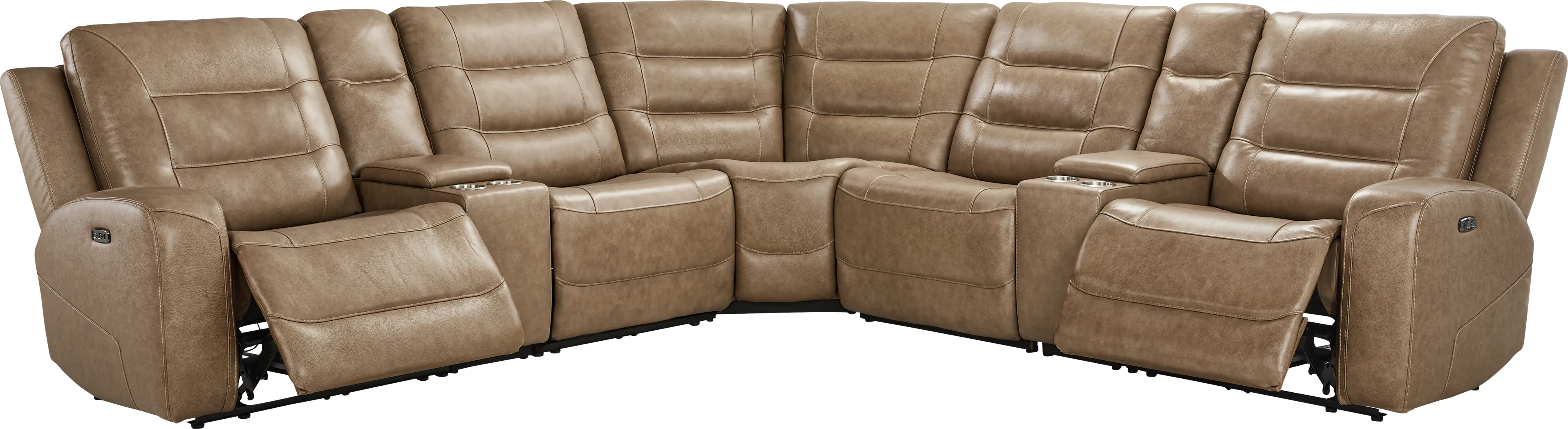 Montero Sand Leather 7 Pc Dual Power Reclining Sectional - Thumbnail - Image 1
