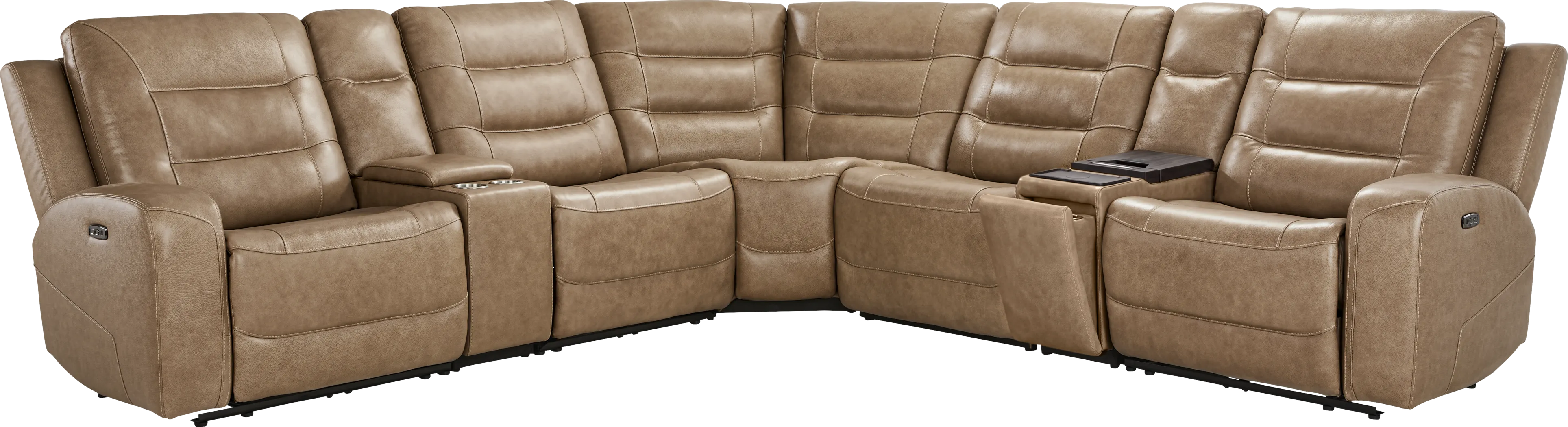 Montero Sand Leather 7 Pc Dual Power Reclining Sectional - Thumbnail - Image 3
