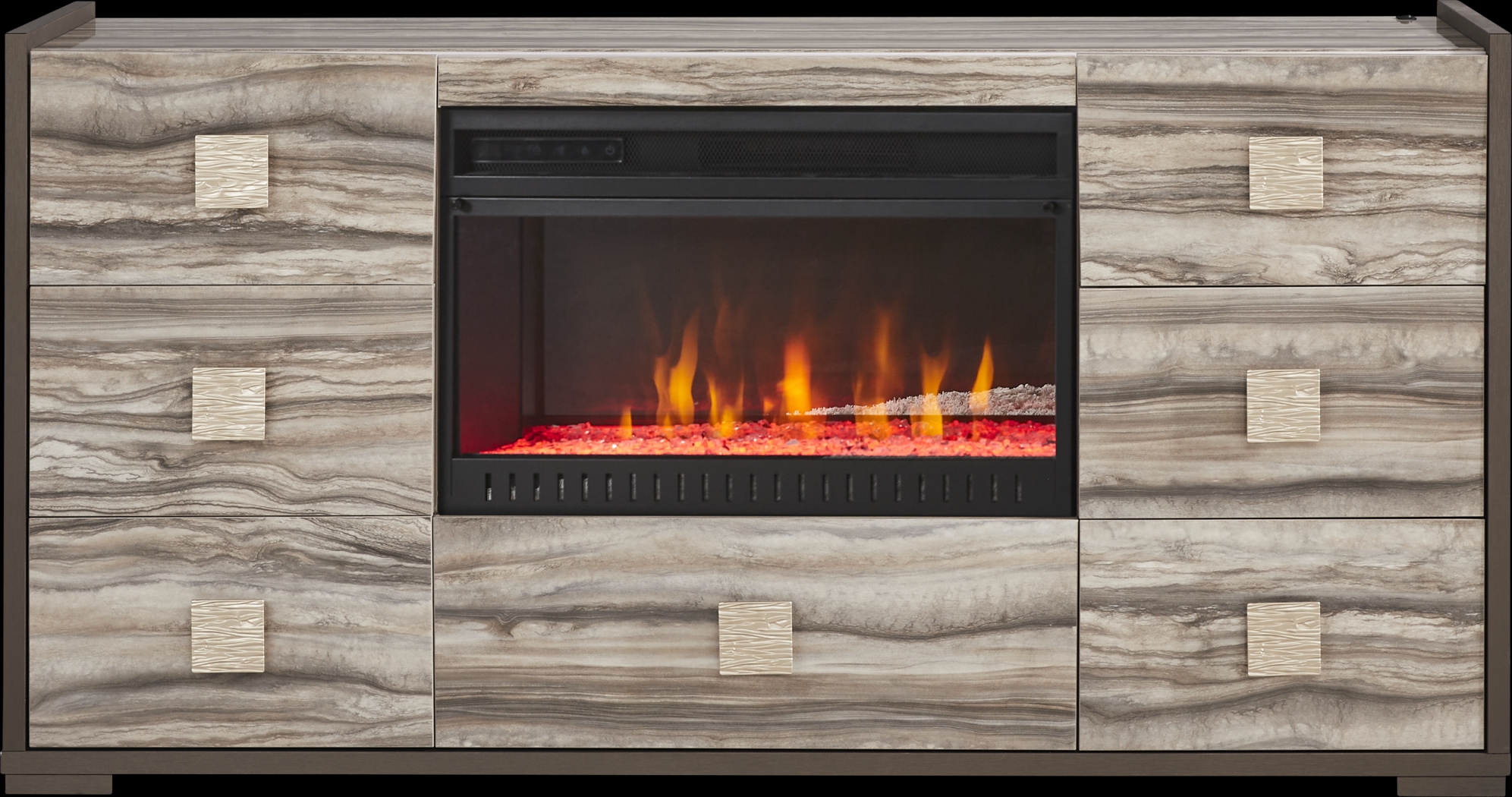 Monterosso Tan 8 Pc King Panel Bedroom with Electric Fireplace - Thumbnail - Image 7