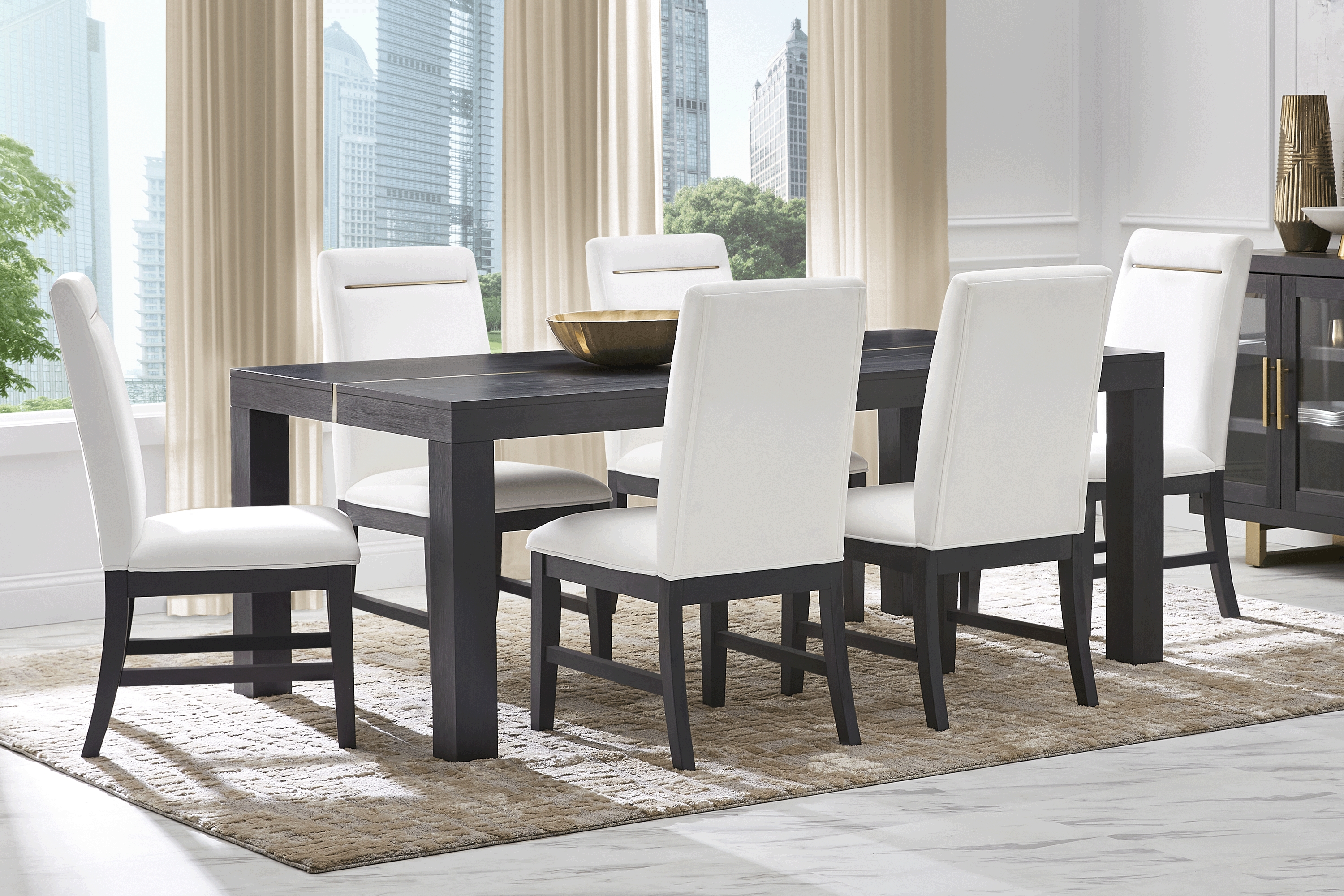 Montpelier Charcoal 5 Pc Dining Room w/ White Side Chairs - Thumbnail - Image 1