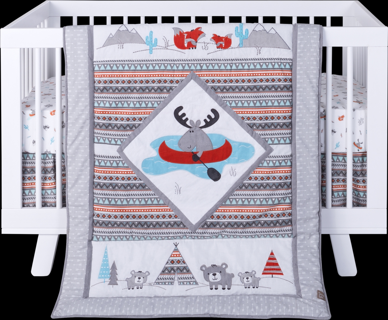 Moose Canoeing Camp Gray 4 Pc Baby Bedding Set - Thumbnail - Image 3