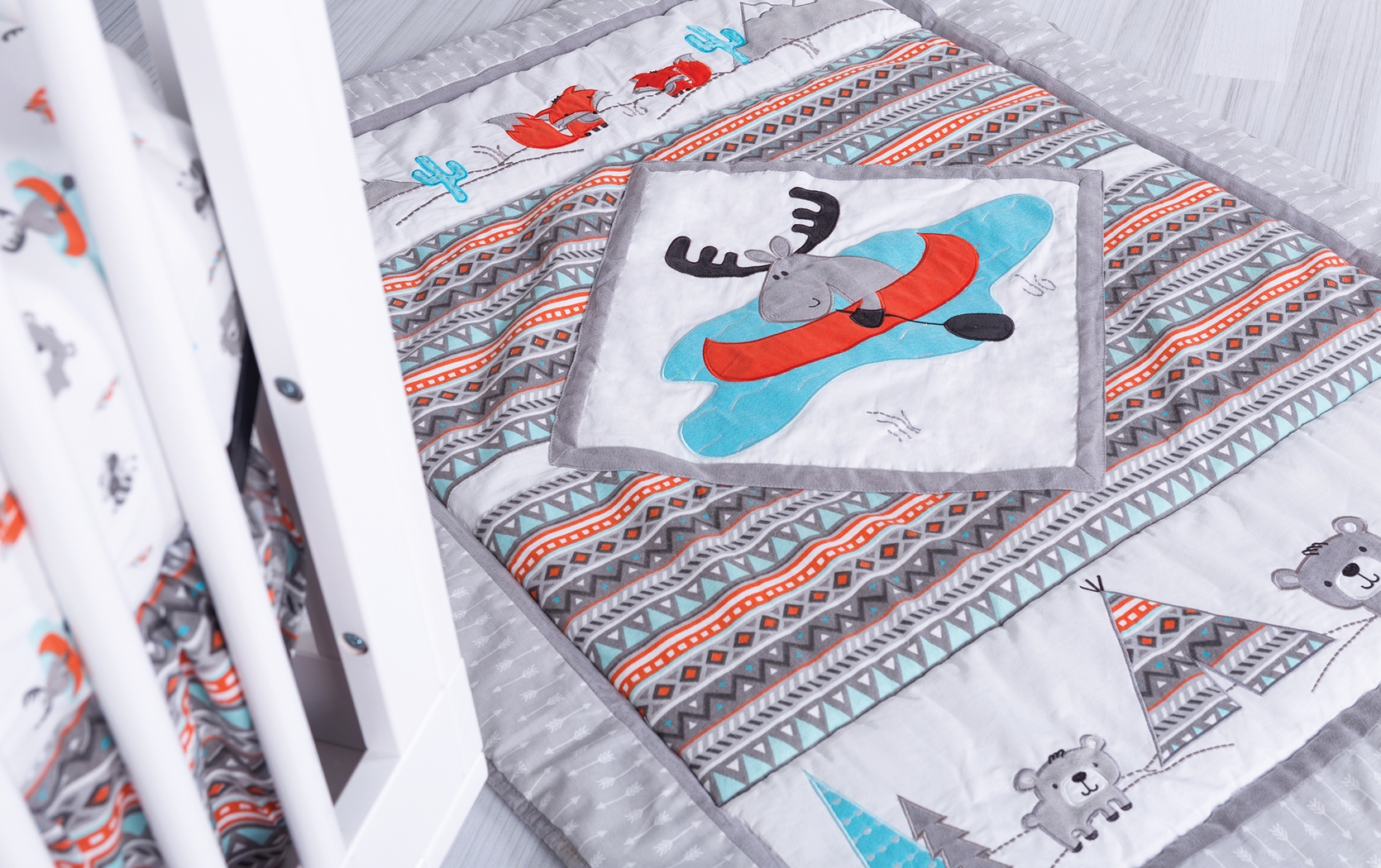 Moose Canoeing Camp Gray 4 Pc Baby Bedding Set - Thumbnail - Image 10