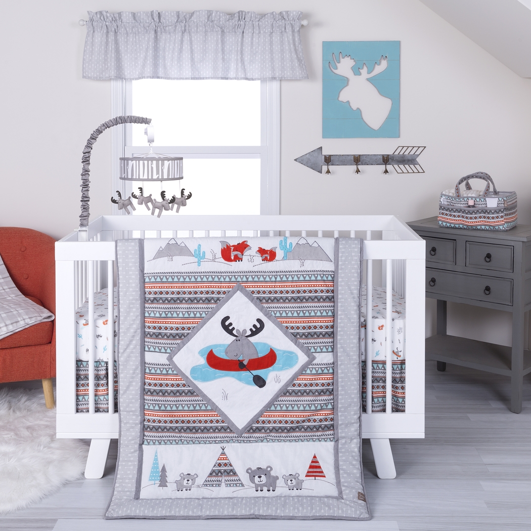 Moose Canoeing Camp Gray 4 Pc Baby Bedding Set - Thumbnail - Image 1