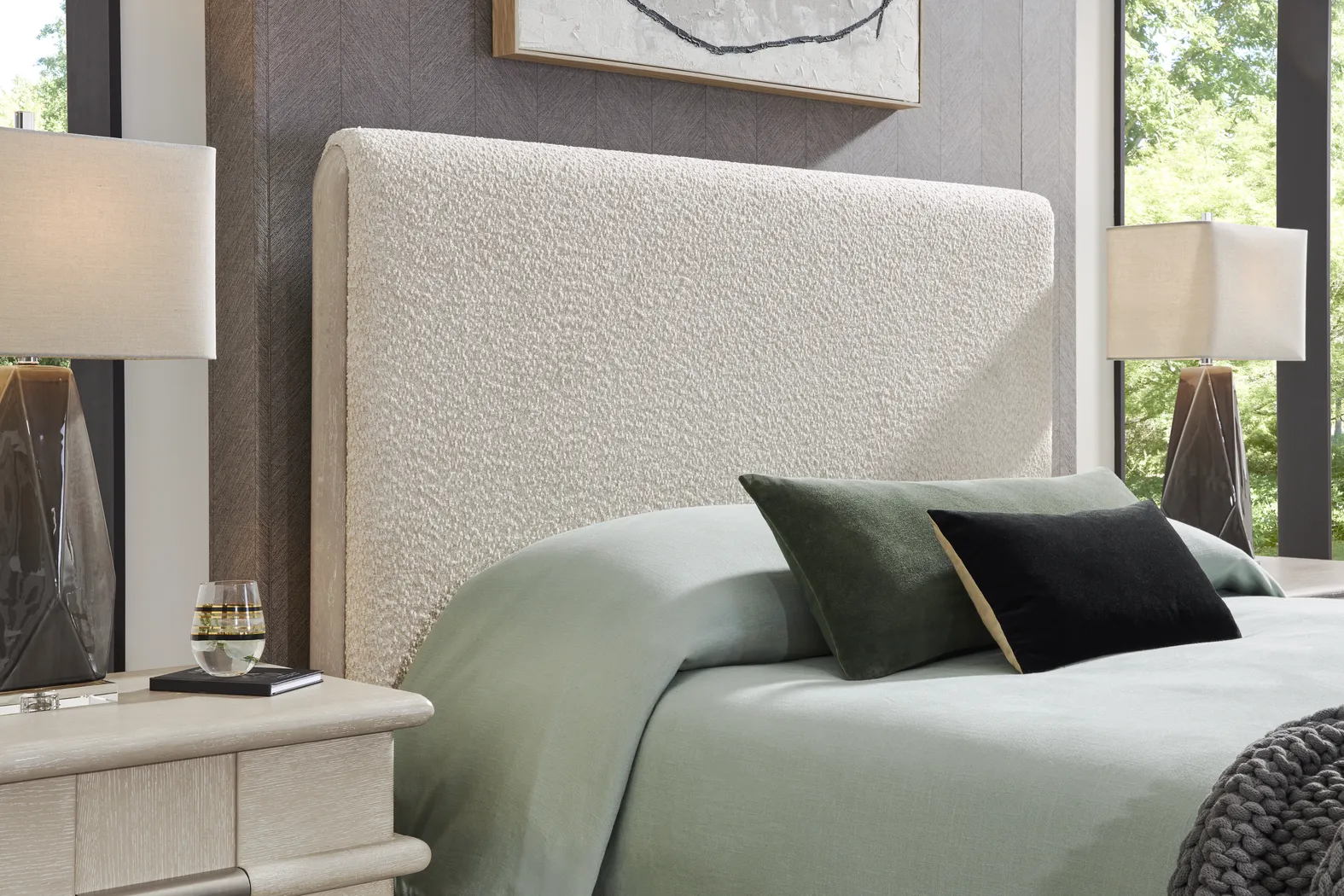 Moreno Stone 5 Pc Queen Upholstered Bedroom - Thumbnail - Image 3