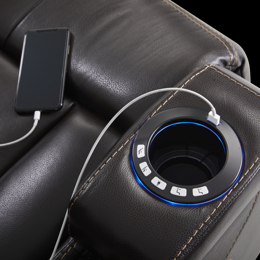 Moretti Brown Leather 7 Pc Dual Power Reclining Living Room - Thumbnail - Image 13