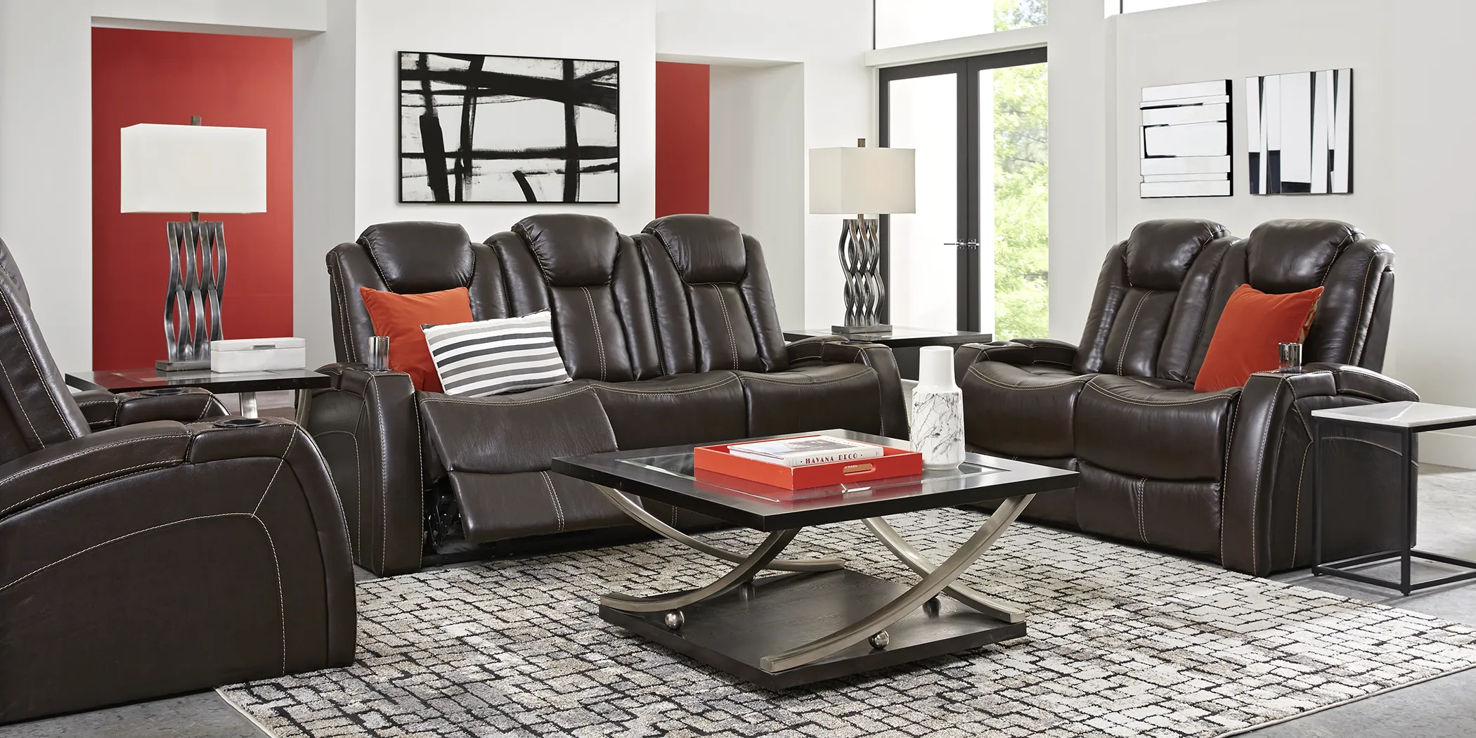 Moretti Chocolate Leather 7 Pc Living Room with Dual Power Reclining Sofa - Thumbnail - Image 1