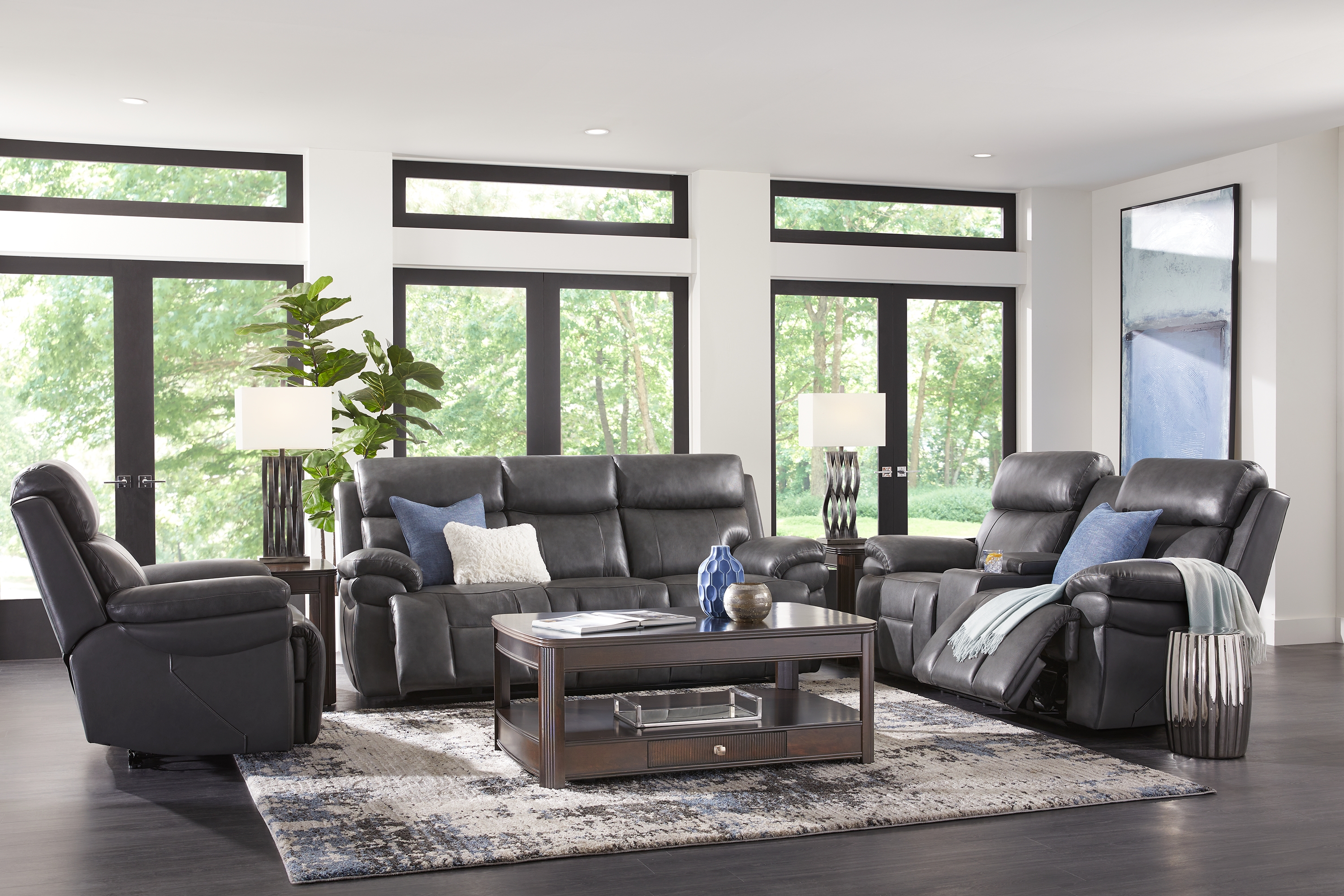 Morisano Gray Leather Triple Power Reclining Sofa with Air Massage - Thumbnail - Image 2