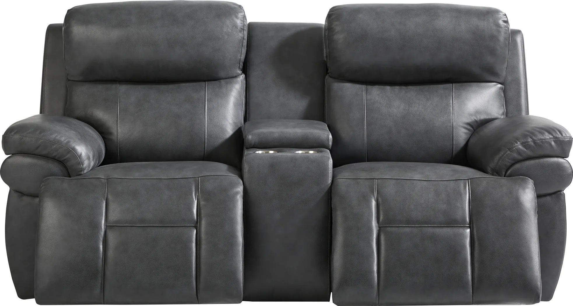 Morisano Gray Leather Triple Power Reclining Console Loveseat with Air Massage - Thumbnail - Image 2