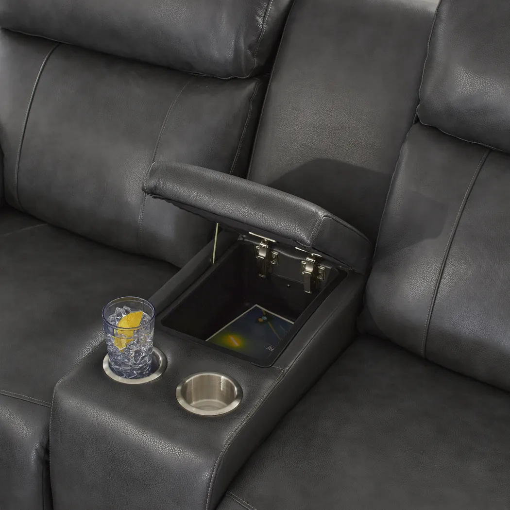 Morisano Gray Leather Triple Power Reclining Console Loveseat with Air Massage - Thumbnail - Image 3