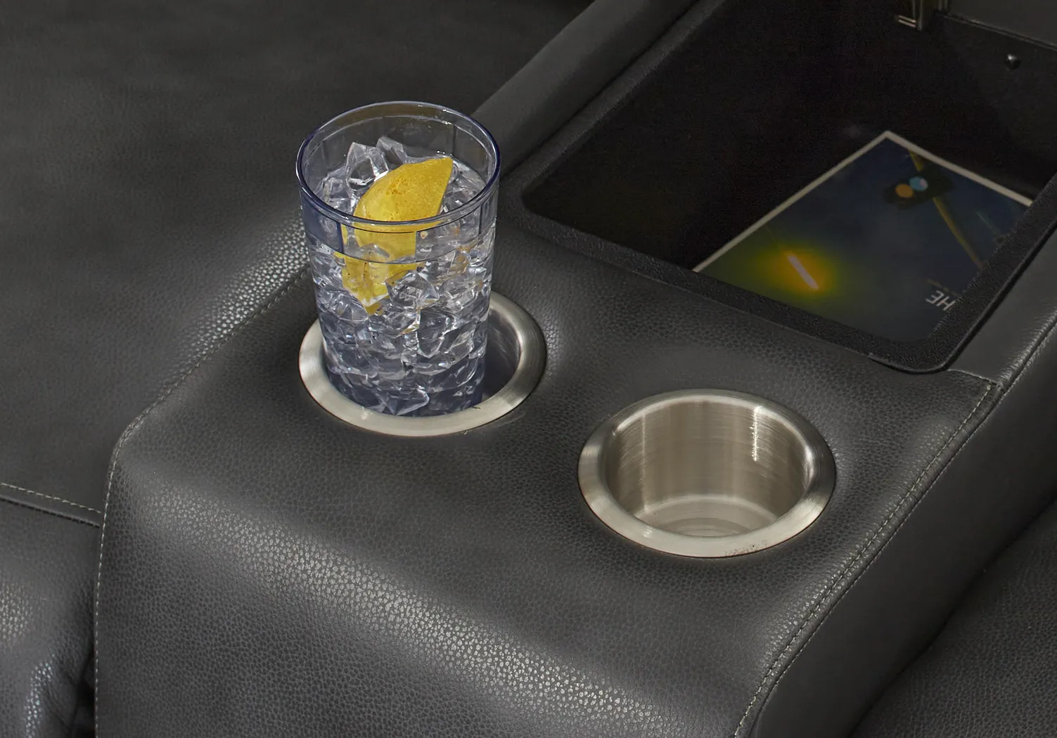 Morisano Gray Leather Triple Power Reclining Console Loveseat with Air Massage - Thumbnail - Image 4