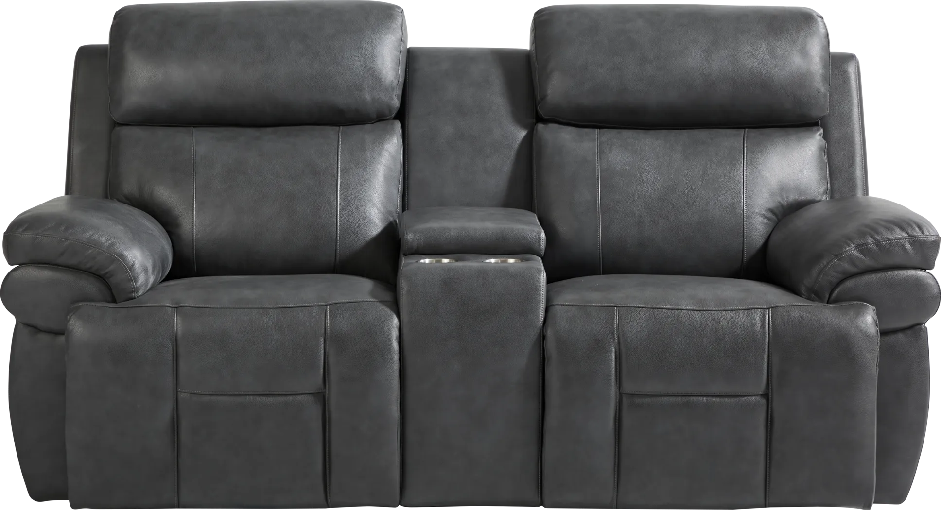 Morisano Gray Leather Triple Power Reclining Console Loveseat with Air Massage - Thumbnail - Image 1