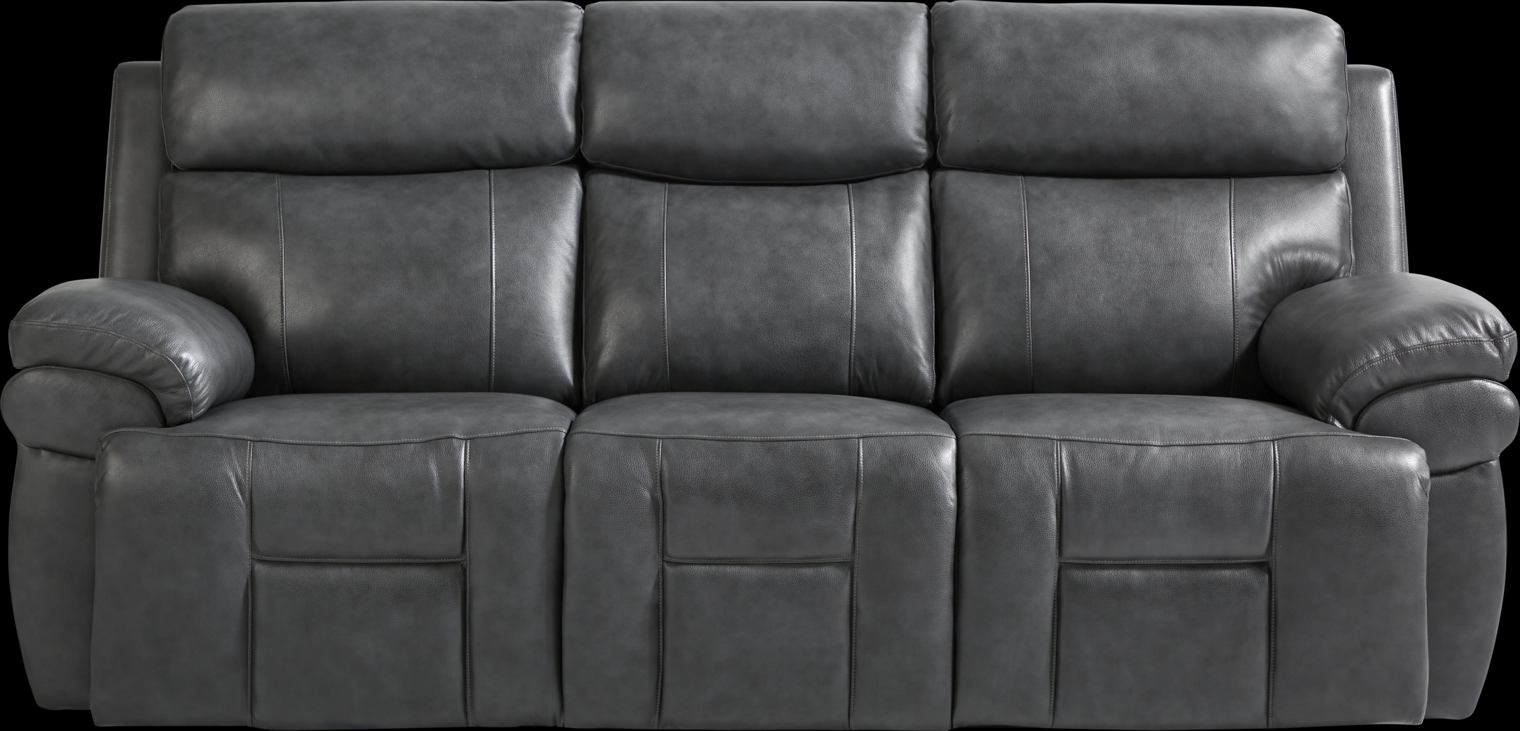 Morisano Gray Leather Triple Power Reclining Sofa with Air Massage - Thumbnail - Image 1