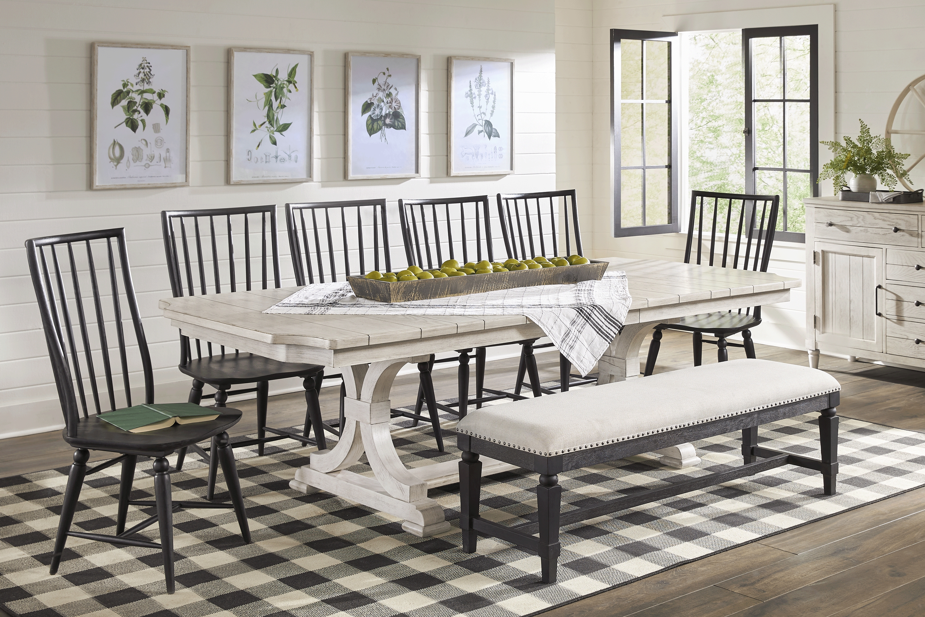 Morlan Road White 8 Pc Dining Room With Bench - Thumbnail - Image 1