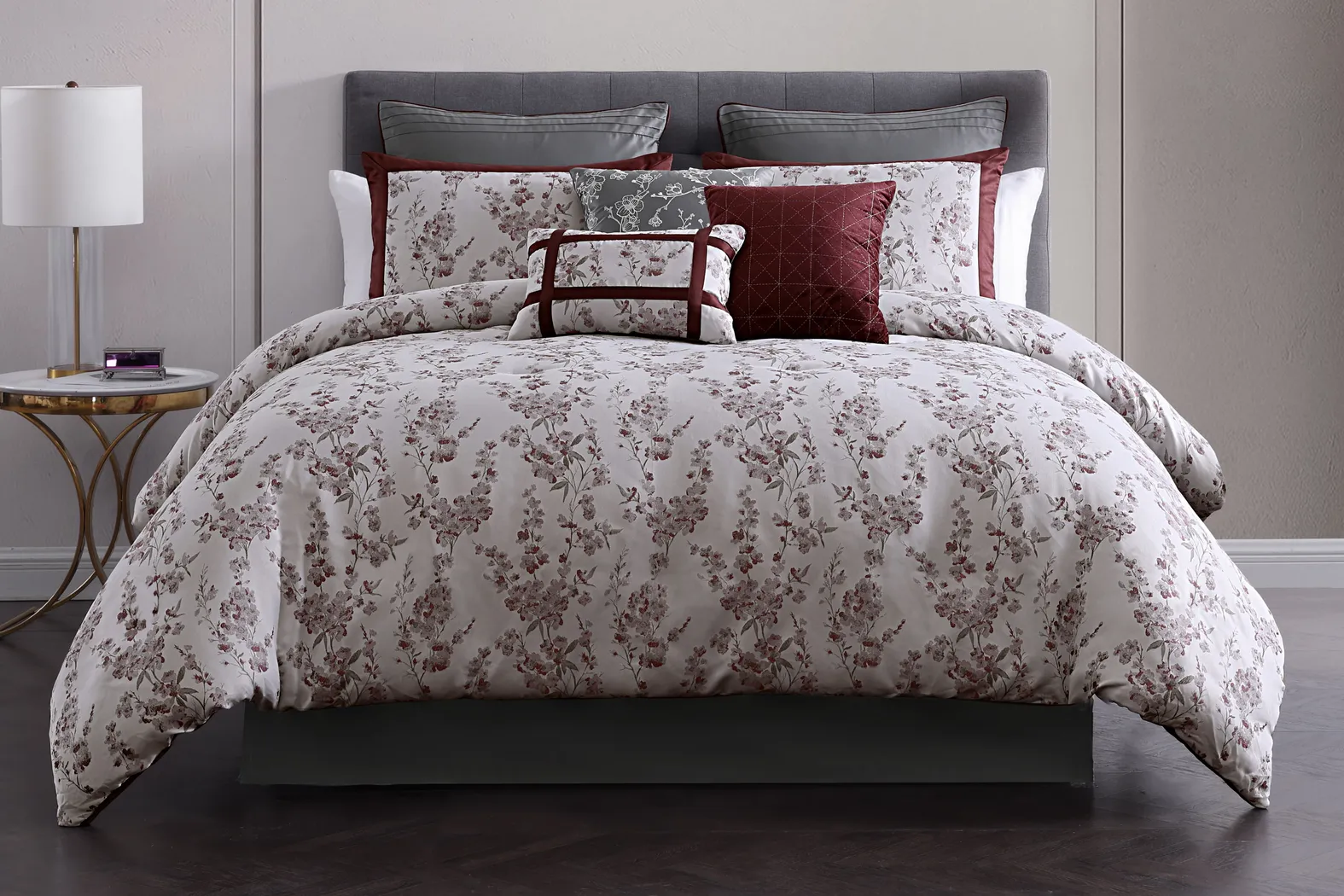 Morlom Burgundy 10 Pc King Comforter Set - Thumbnail - Image 2