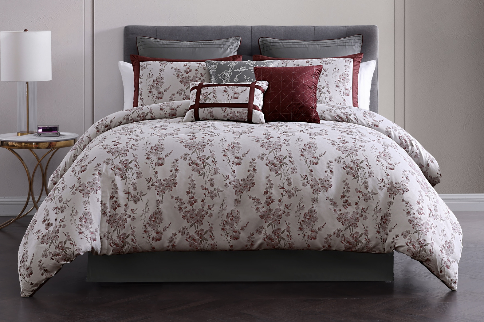 Morlom Burgundy 9 Pc Queen Comforter Set - Thumbnail - Image 2