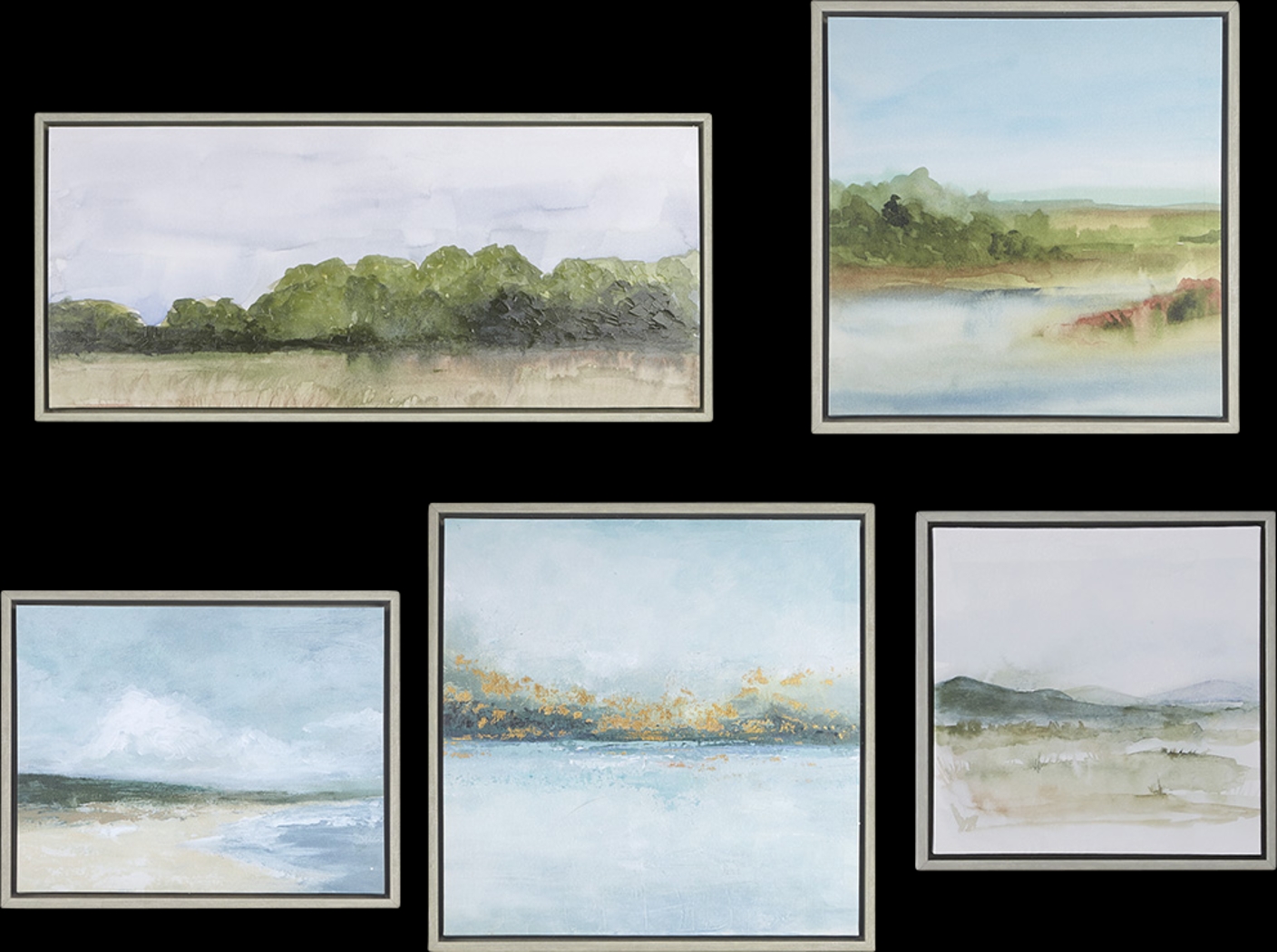 Morning Landscape Gray Artwork, Set of 5 - Thumbnail - Image 1