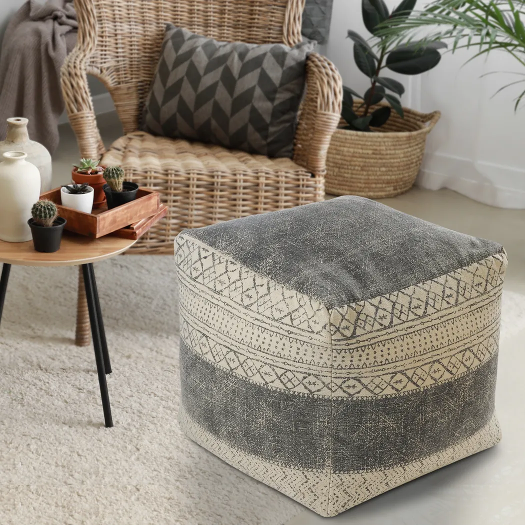 Moshor Taupe/Gray Pouf - Thumbnail - Image 2