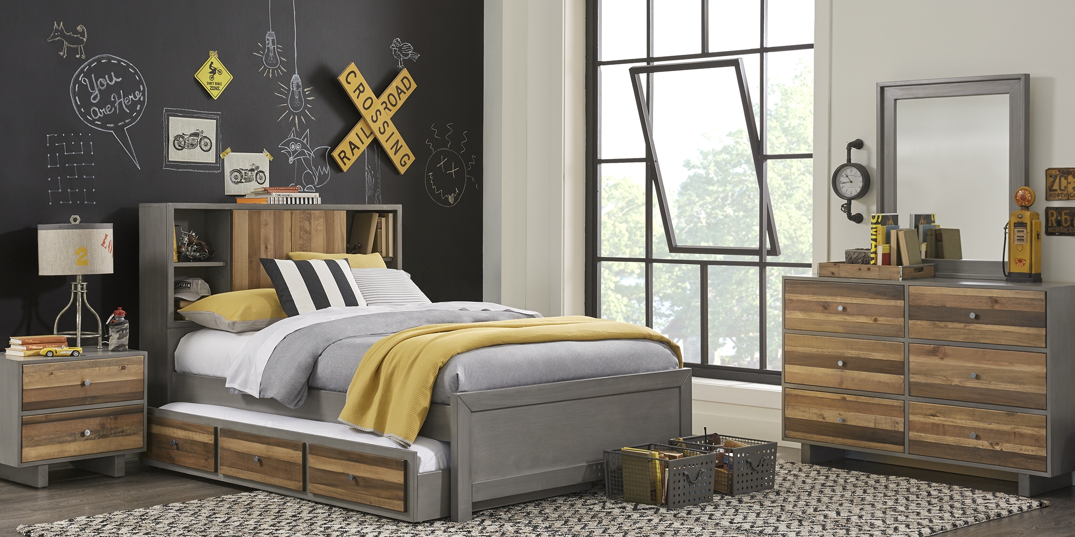 Kids Moss Creek Jr. Gray 5 Pc Twin Bookcase Bedroom - Thumbnail - Image 1