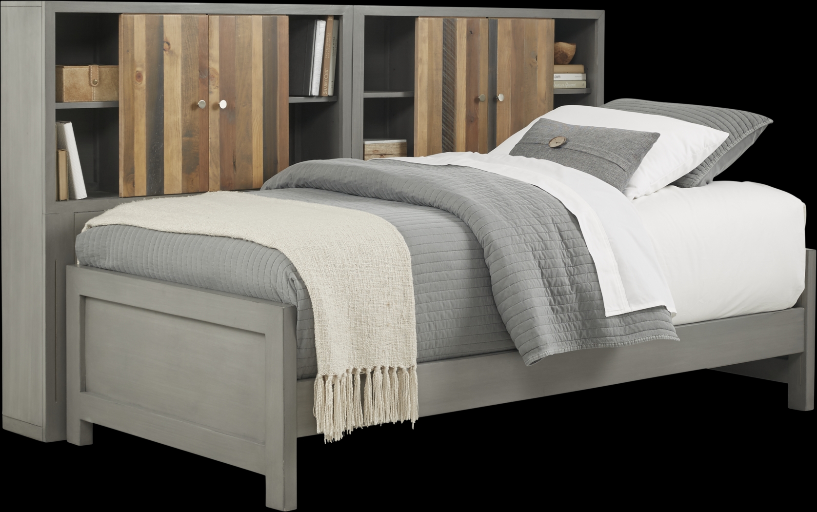 Kids Moss Creek Jr. Gray 5 Pc Twin Bookcase Wall Bed - Thumbnail - Image 1