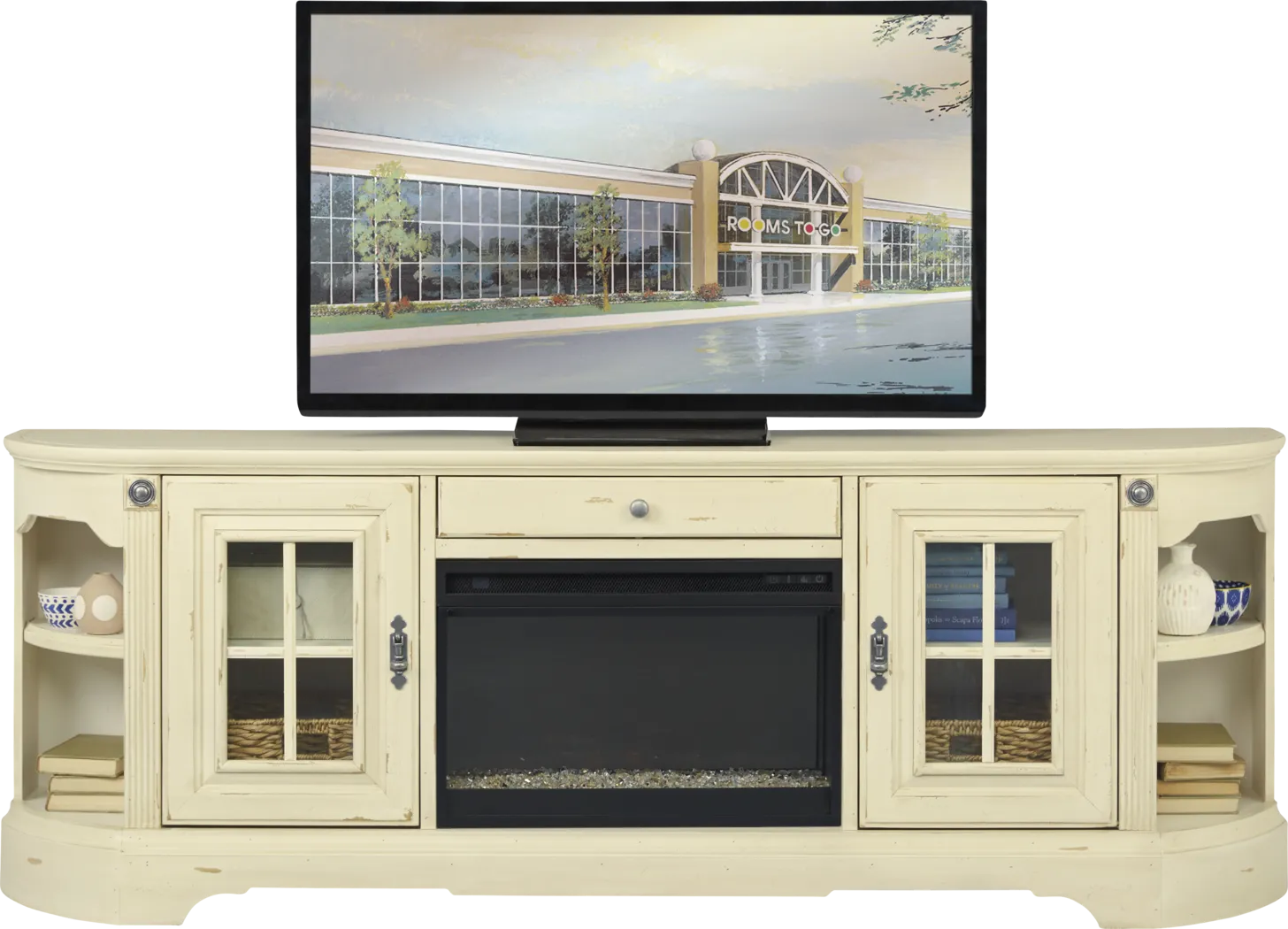 Mountain Bluff II White 88 in. Console with Electric Fireplace - Thumbnail - Image 2