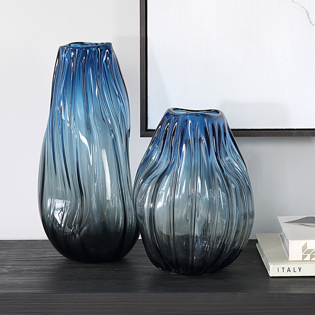 Mukuta Blue Vase, Set of 2 - Thumbnail - Image 2