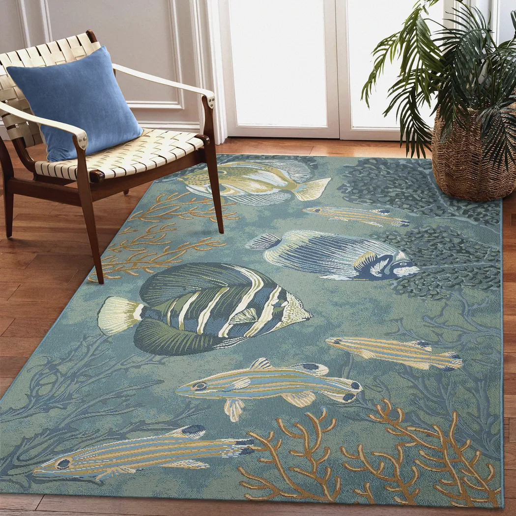 Mulrock Aqua 7'10 x 9'10 Indoor/Outdoor Rug - Thumbnail - Image 2