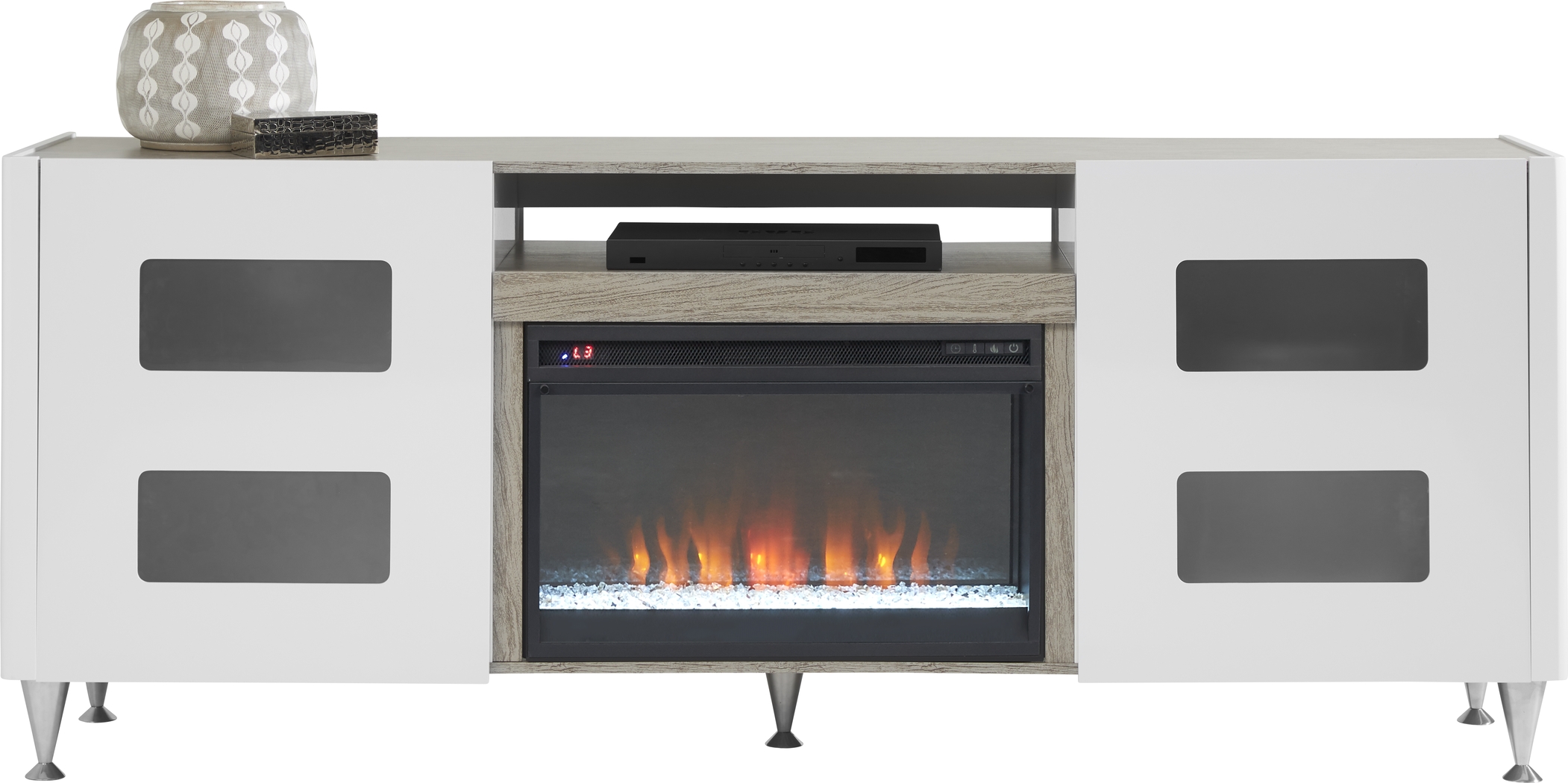 Mylo White 80 in. Console with Electric Fireplace - Thumbnail - Image 2