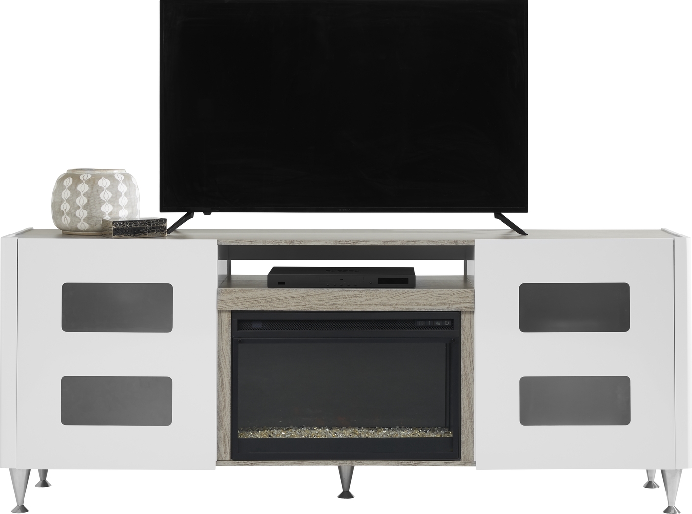 Mylo White 80 in. Console with Electric Fireplace - Thumbnail - Image 3