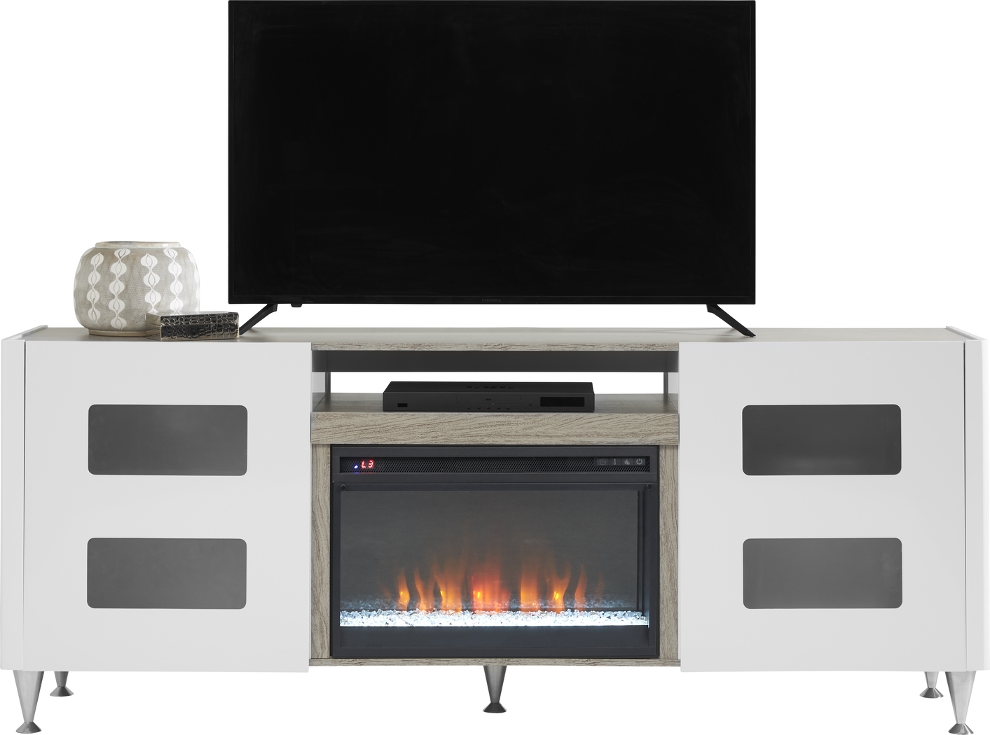 Mylo White 80 in. Console with Electric Fireplace - Thumbnail - Image 4