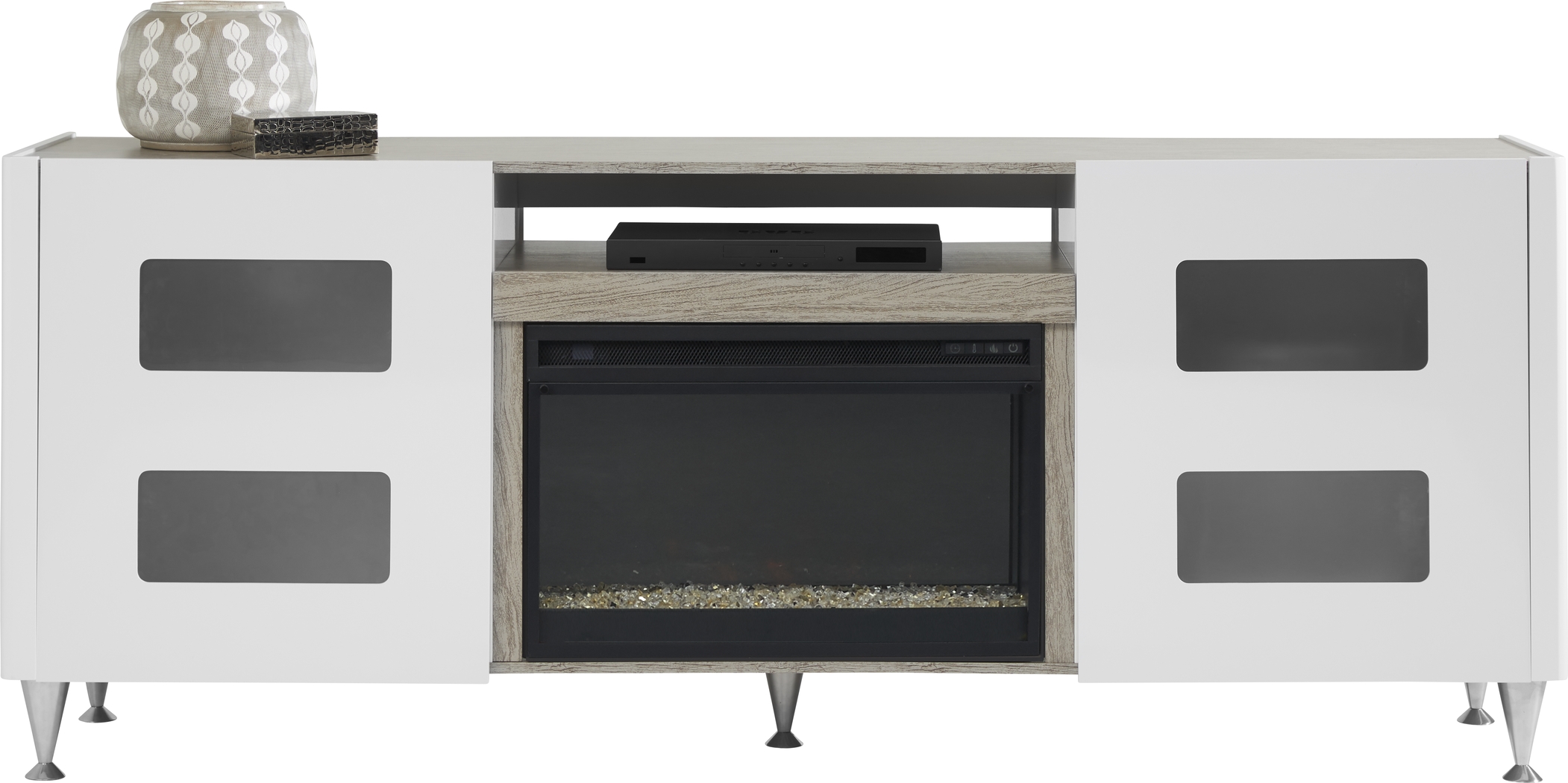 Mylo White 80 in. Console with Electric Fireplace - Thumbnail - Image 1