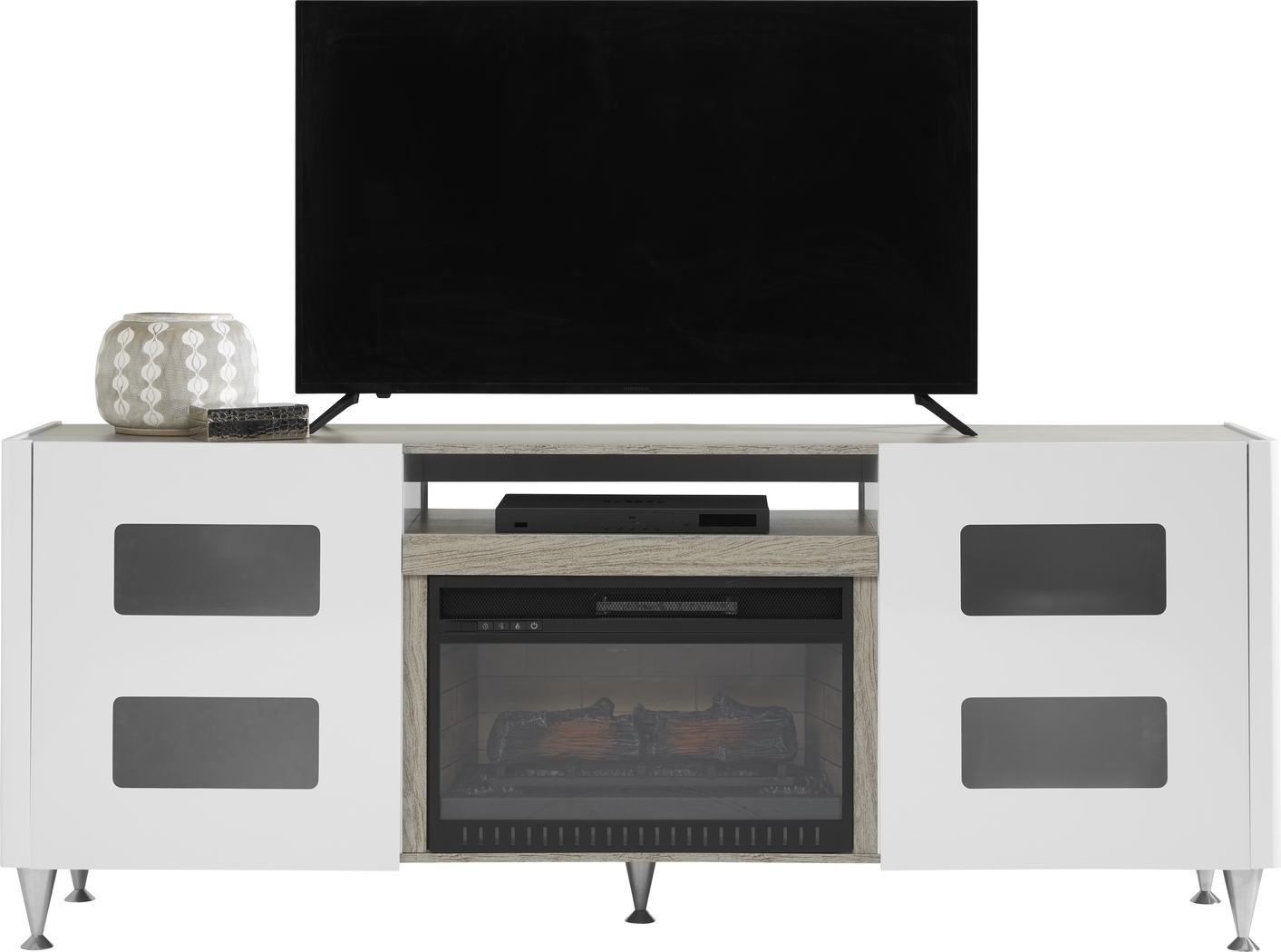 Mylo White 80 in. Console with Electric Log Fireplace - Thumbnail - Image 2