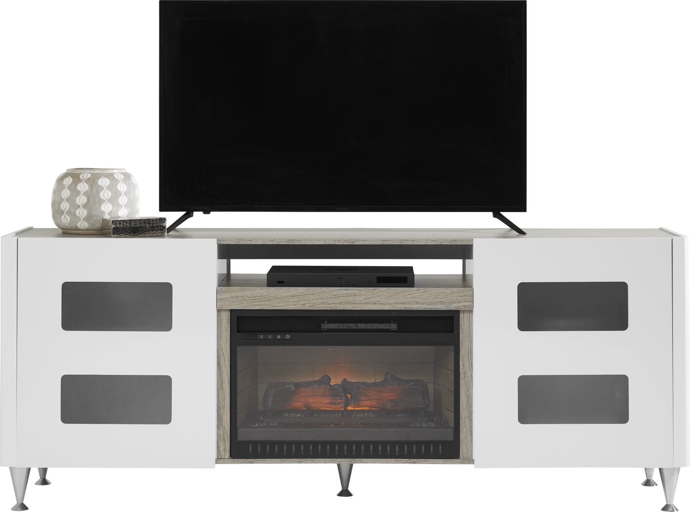 Mylo White 80 in. Console with Electric Log Fireplace - Thumbnail - Image 3