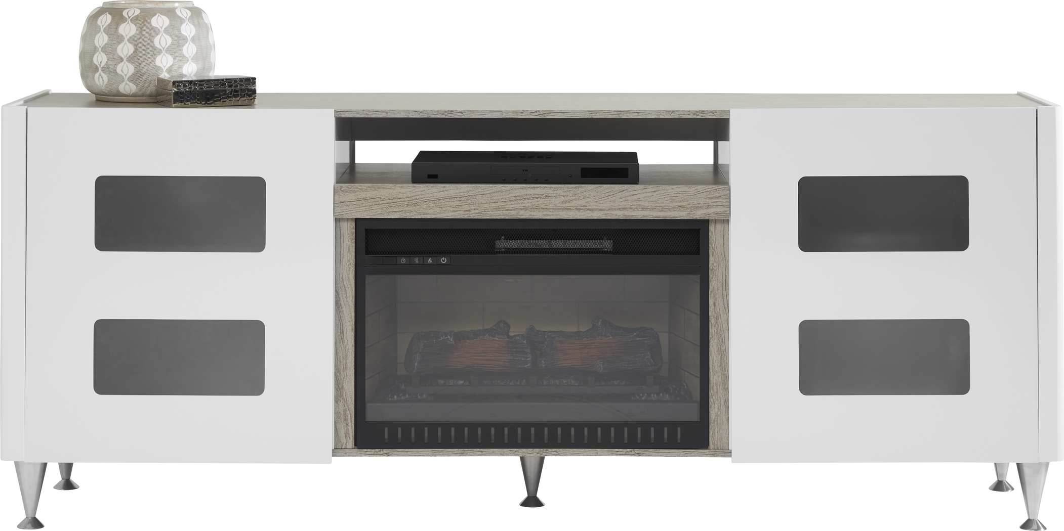 Mylo White 80 in. Console with Electric Log Fireplace - Thumbnail - Image 1