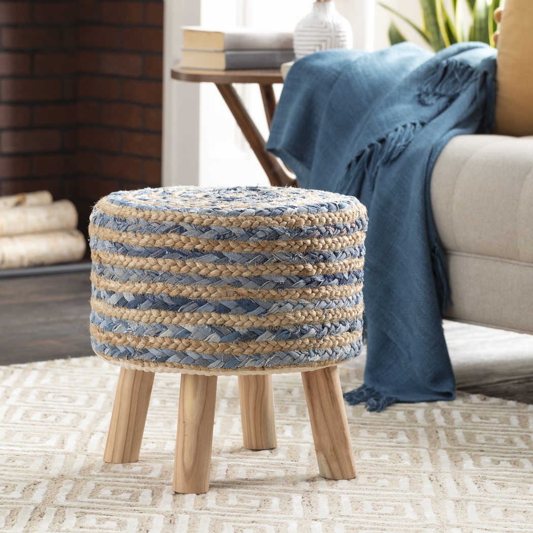 Nadino Blue/Tan Ottoman - Thumbnail - Image 2
