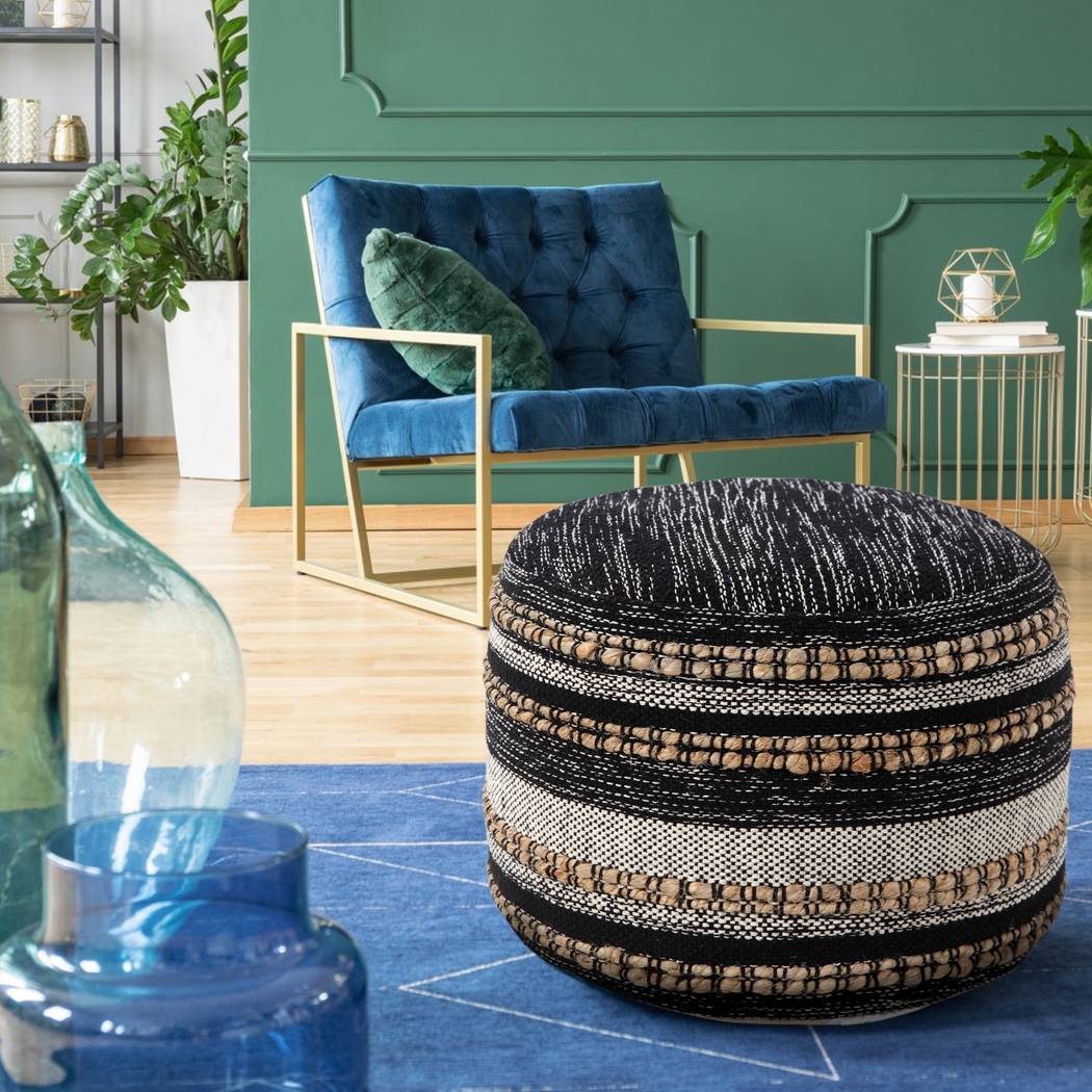 Naiyoni Black/Tan Pouf - Thumbnail - Image 2