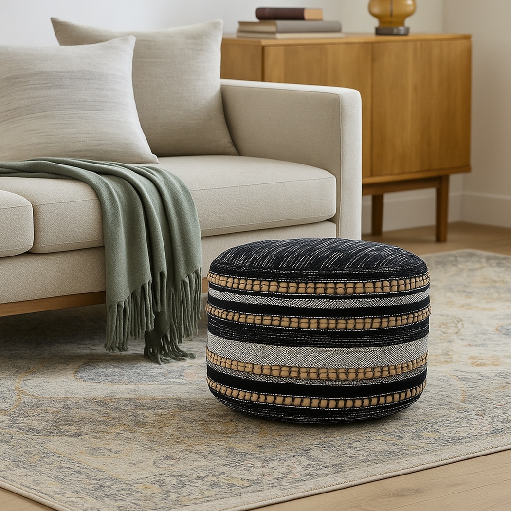 Naiyoni Black/Tan Pouf - Thumbnail - Image 10
