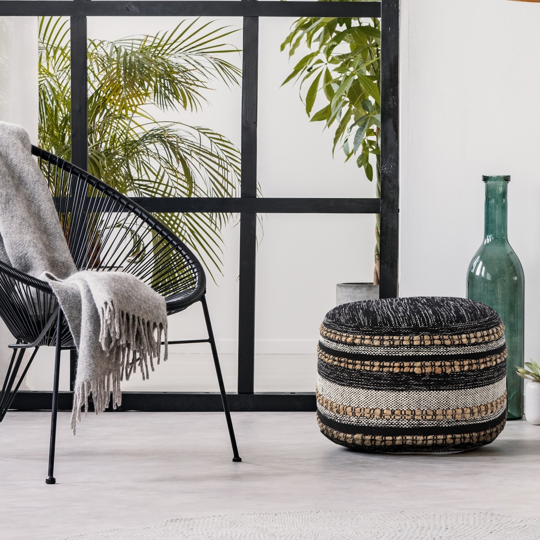 Naiyoni Black/Tan Pouf - Thumbnail - Image 3