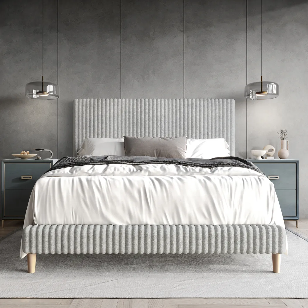 Najah Light Gray King Upholstered Bed - Thumbnail - Image 2