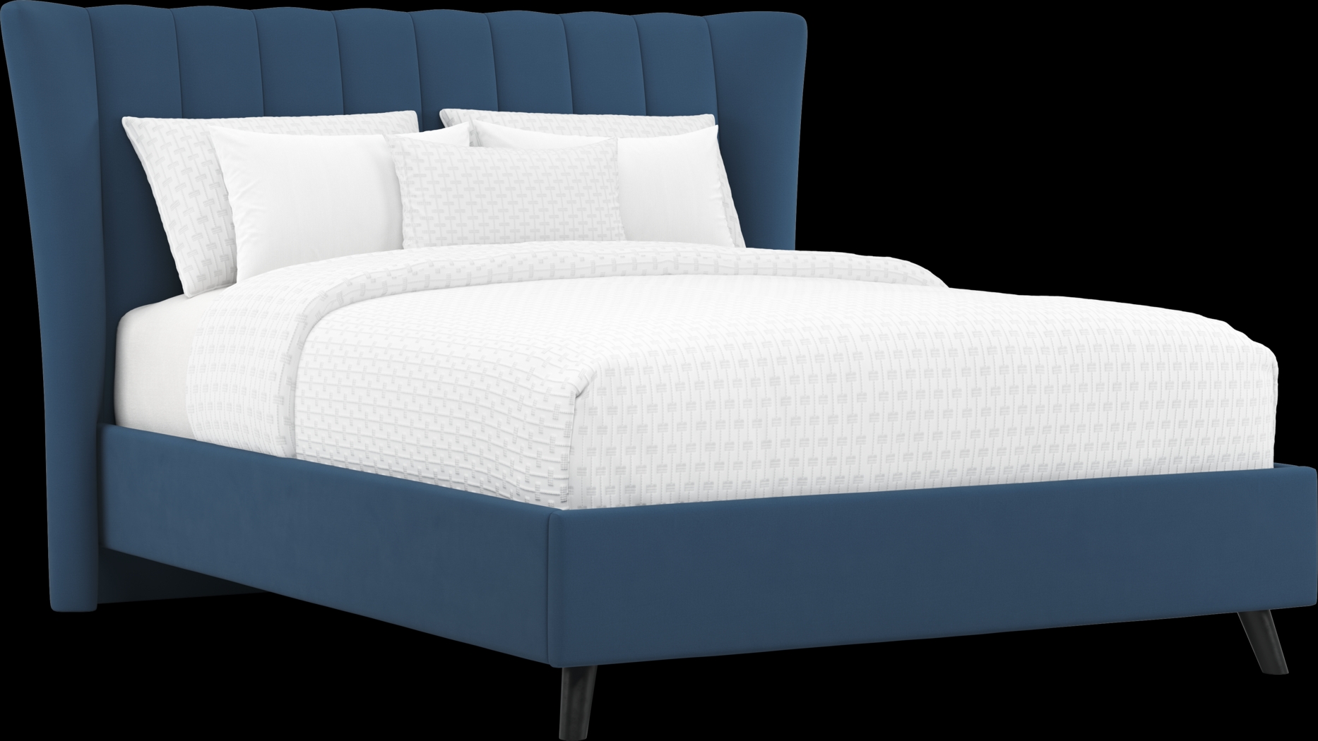 Devon Loft Walnut 5 Pc Bedroom with Nanton Park Blue Queen Upholstered Bed - Thumbnail - Image 2