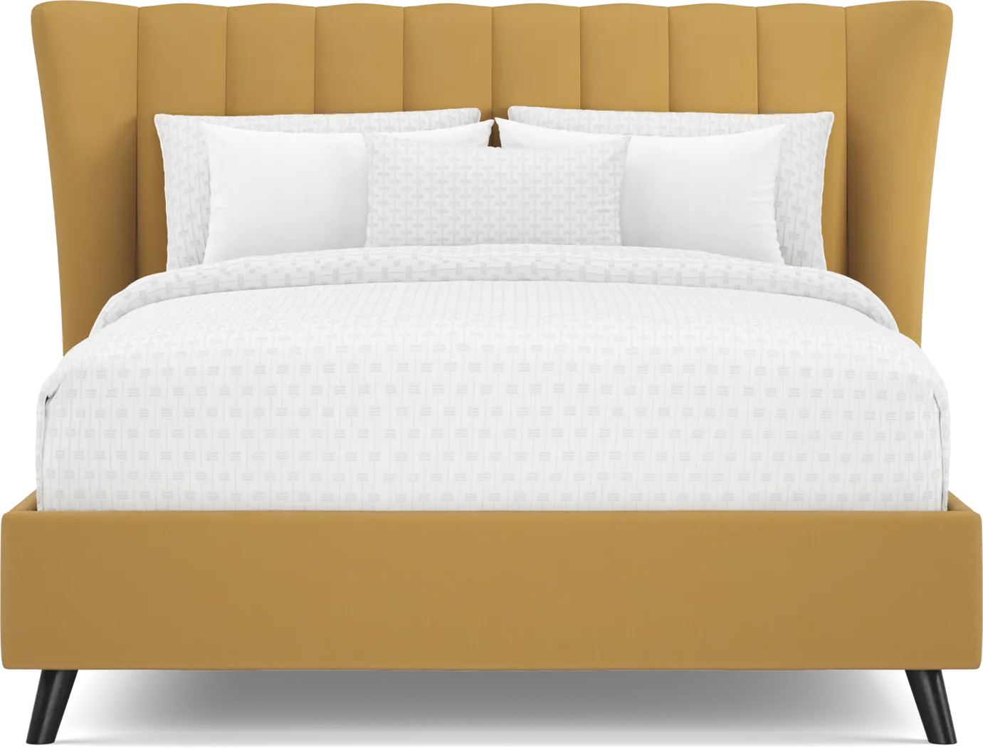 Devon Loft Walnut Finish 7 Pc Bedroom with Nanton Park Yellow Queen Upholstered Bed - Thumbnail - Image 3