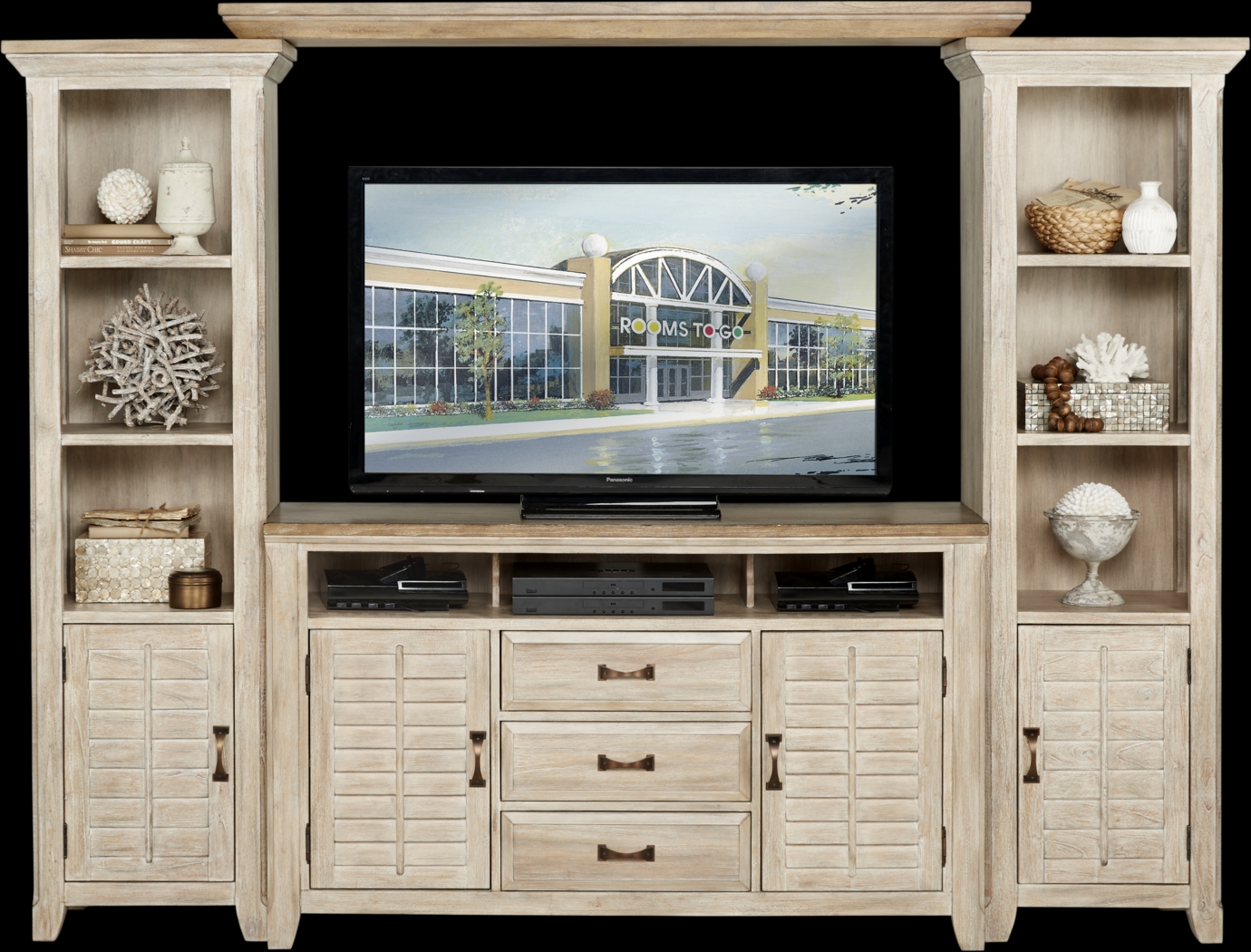 Nantucket Breeze Bisque Light Wood,White 4 Pc Wall Unit | Rooms to Go