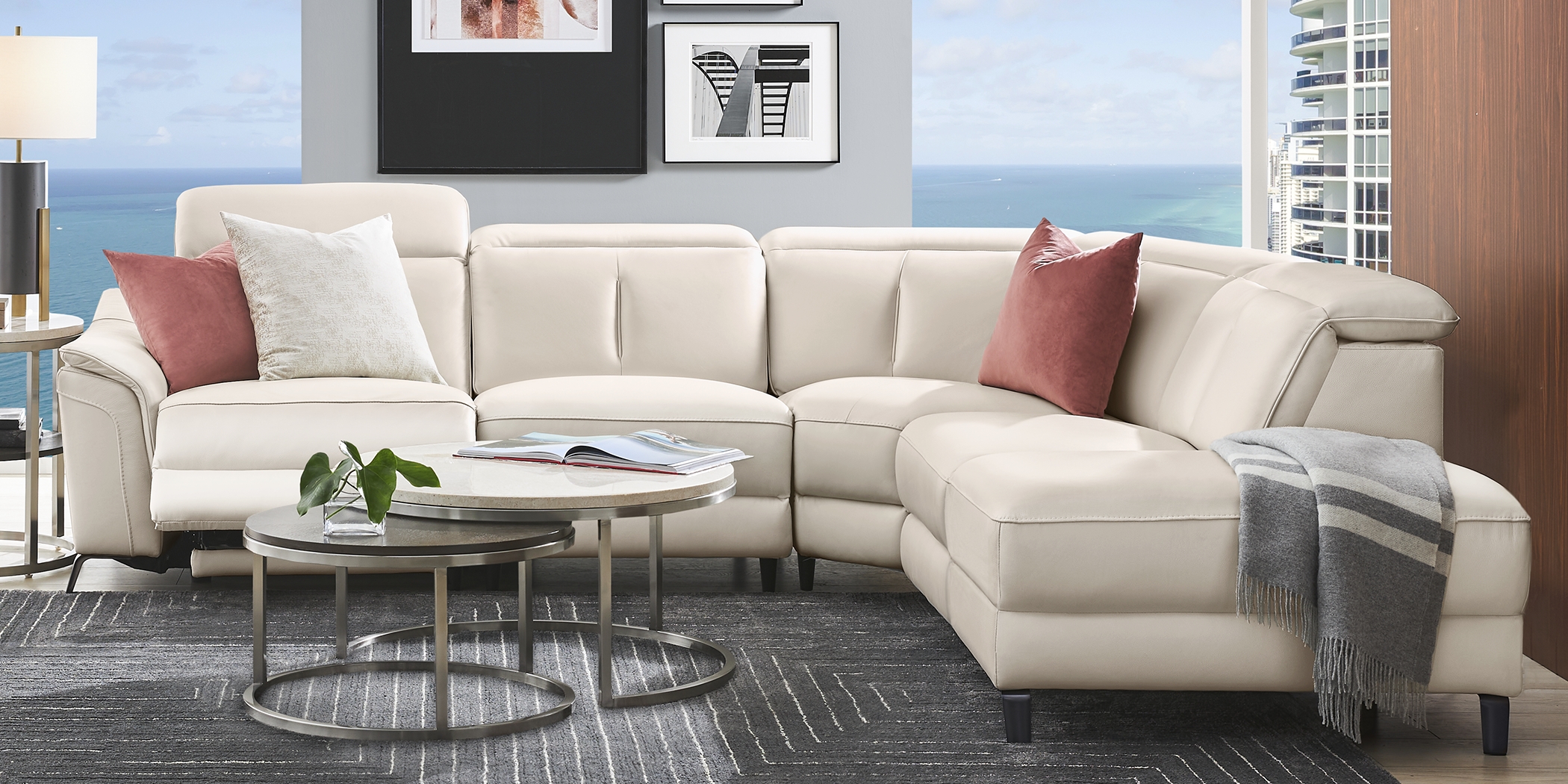 Naples Ivory Leather 8 Pc Dual Power Reclining Sectional Living Room - Thumbnail - Image 4